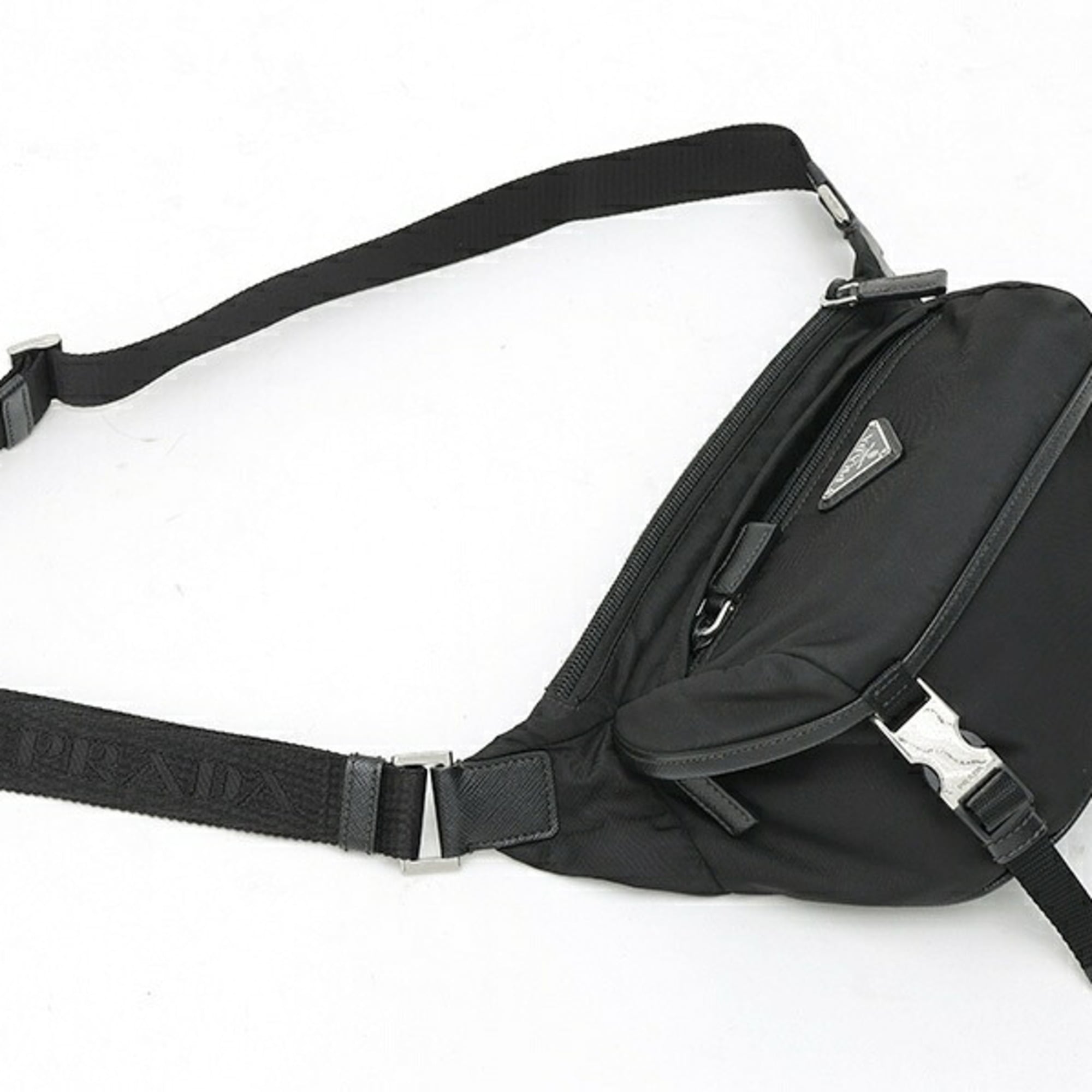 Prada Black Nylon Saffiano Triangle Leather Shoulder Bag (Pre-Owned)