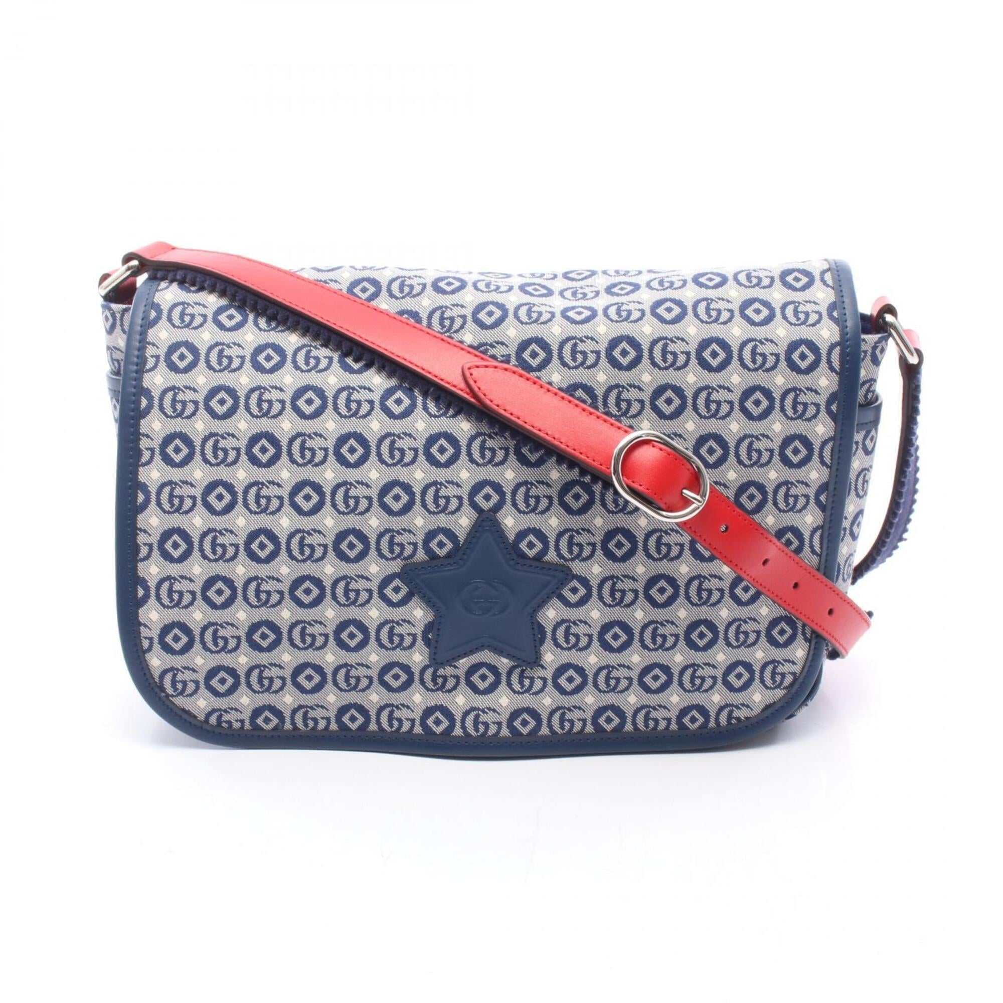 Gucci Gray Navy Red Color Canvas Leather Handbag Shoulder Bag (Pre-Owned)