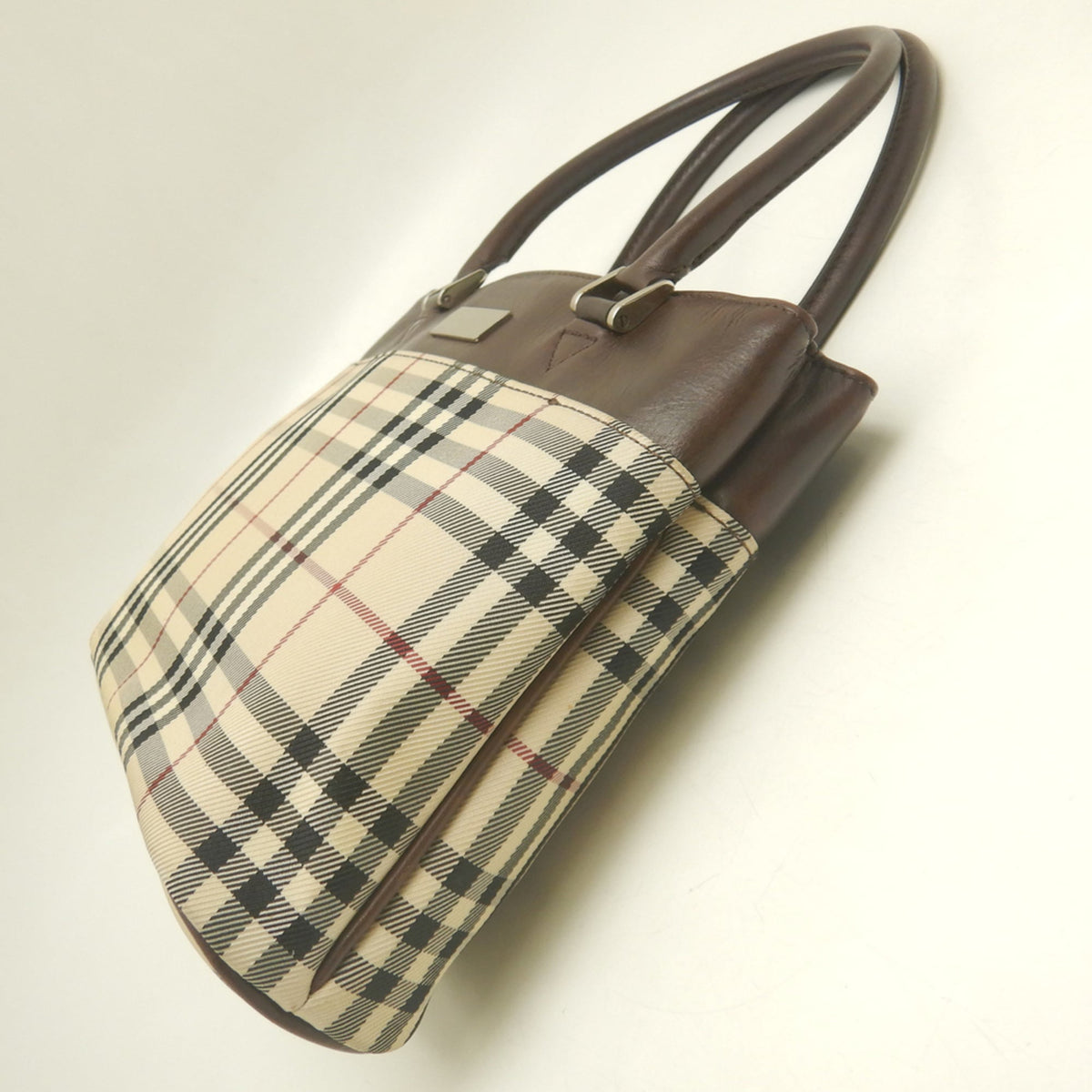 Burberry Beige Brown Canvas Leather Handbag (Pre-Owned)