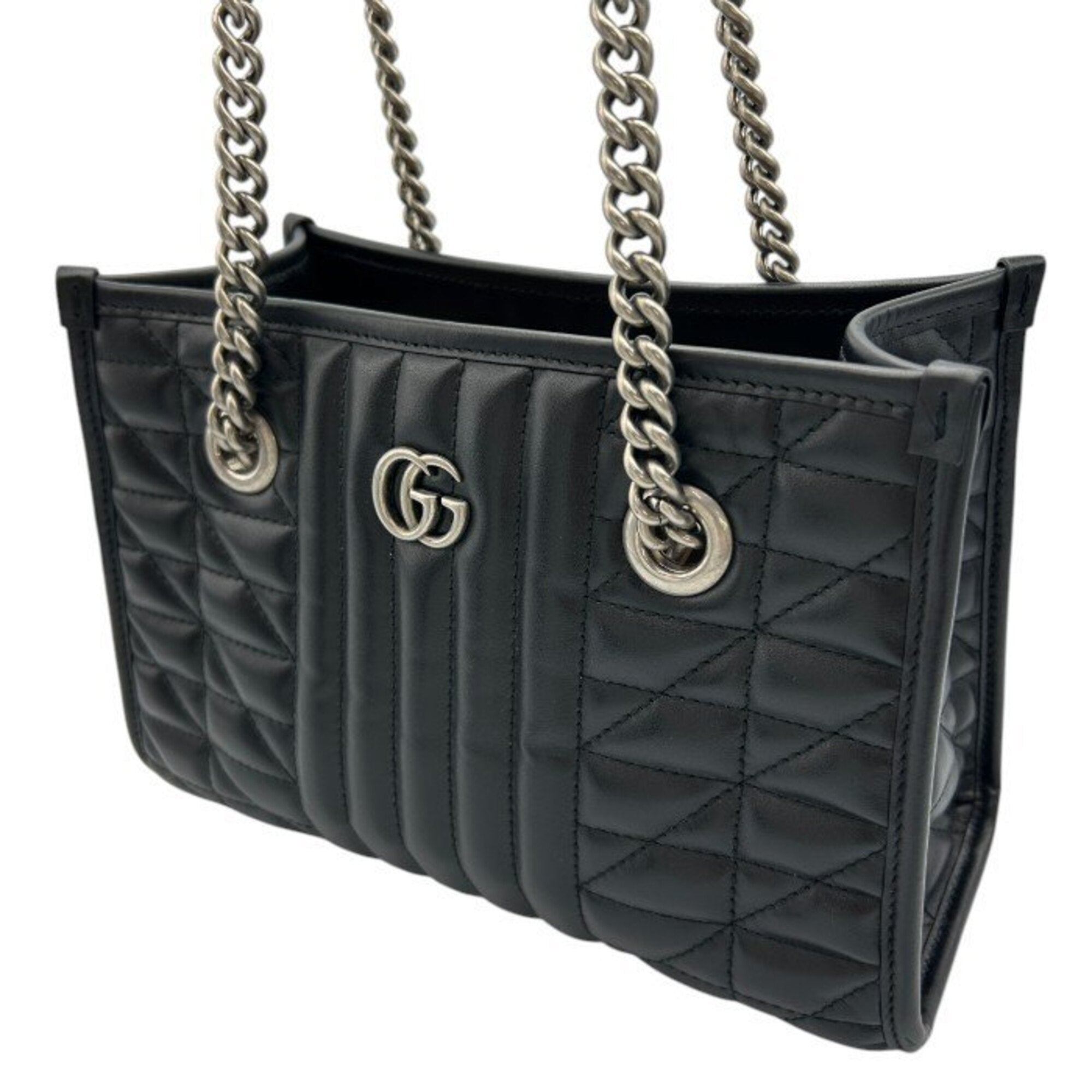 Gucci Gg Marmont Black Leather Tote Bag (Pre-Owned)