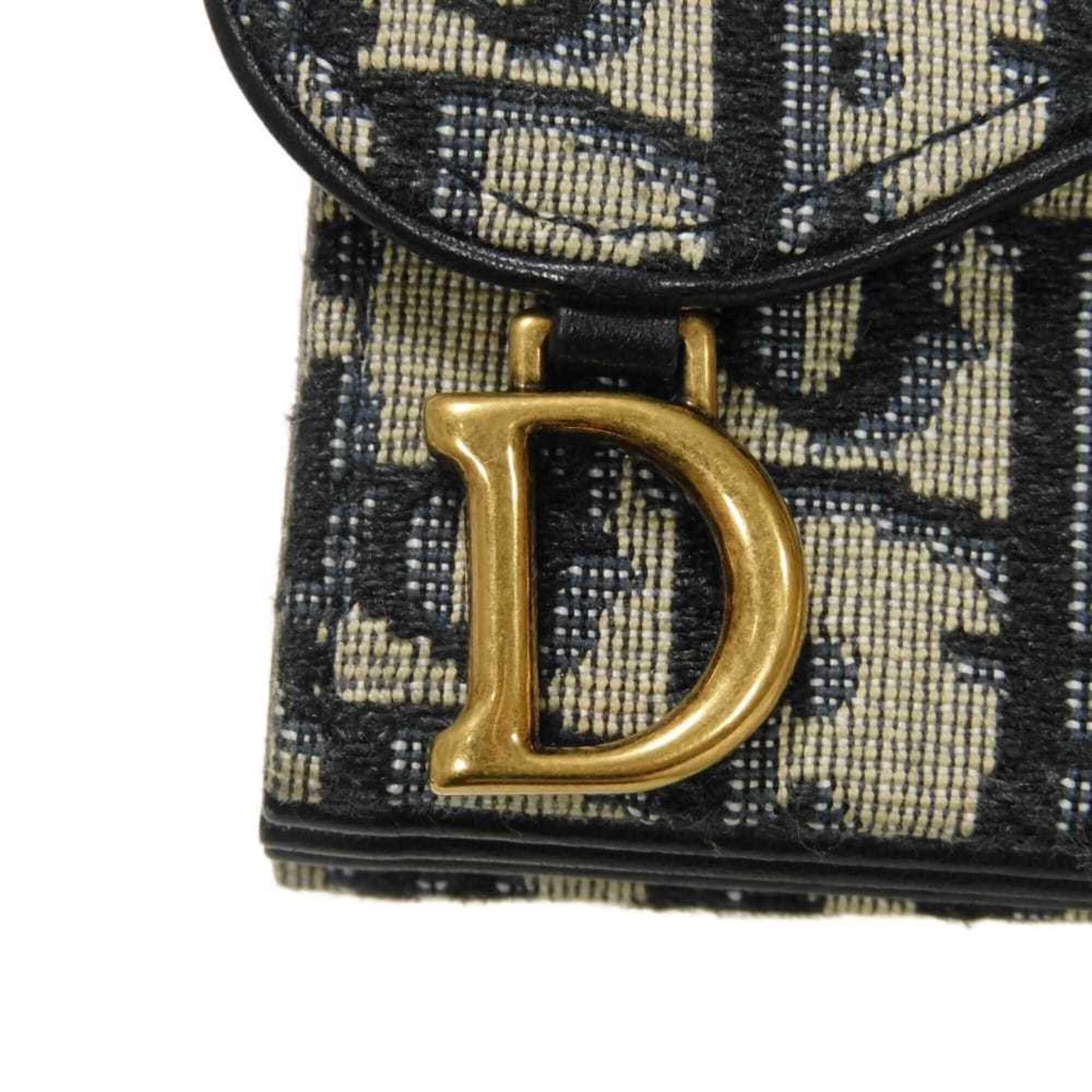 Christian Dior Beige Black Navy Canvas Leather Coin Purse/Coin Case (Pre-Owned)