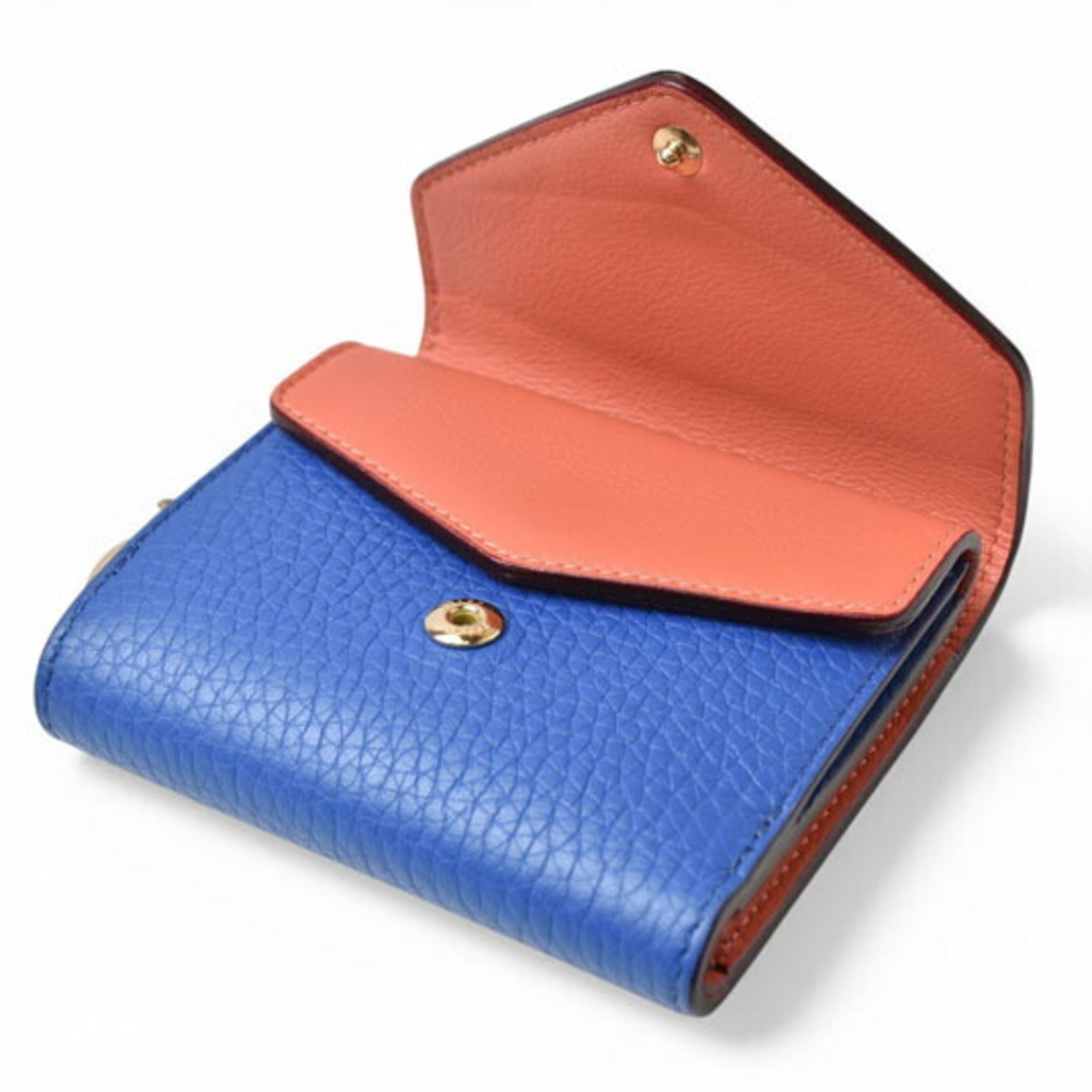 Christian Dior Blue Coral Pink Leather Wallet (Tri-Fold) (Pre-Owned)