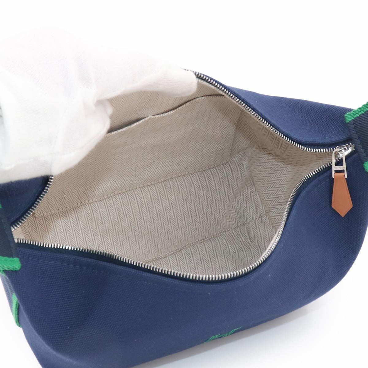 Hermes Black Blue Marine Green Toile H Handbag Pouch (Pre-Owned)