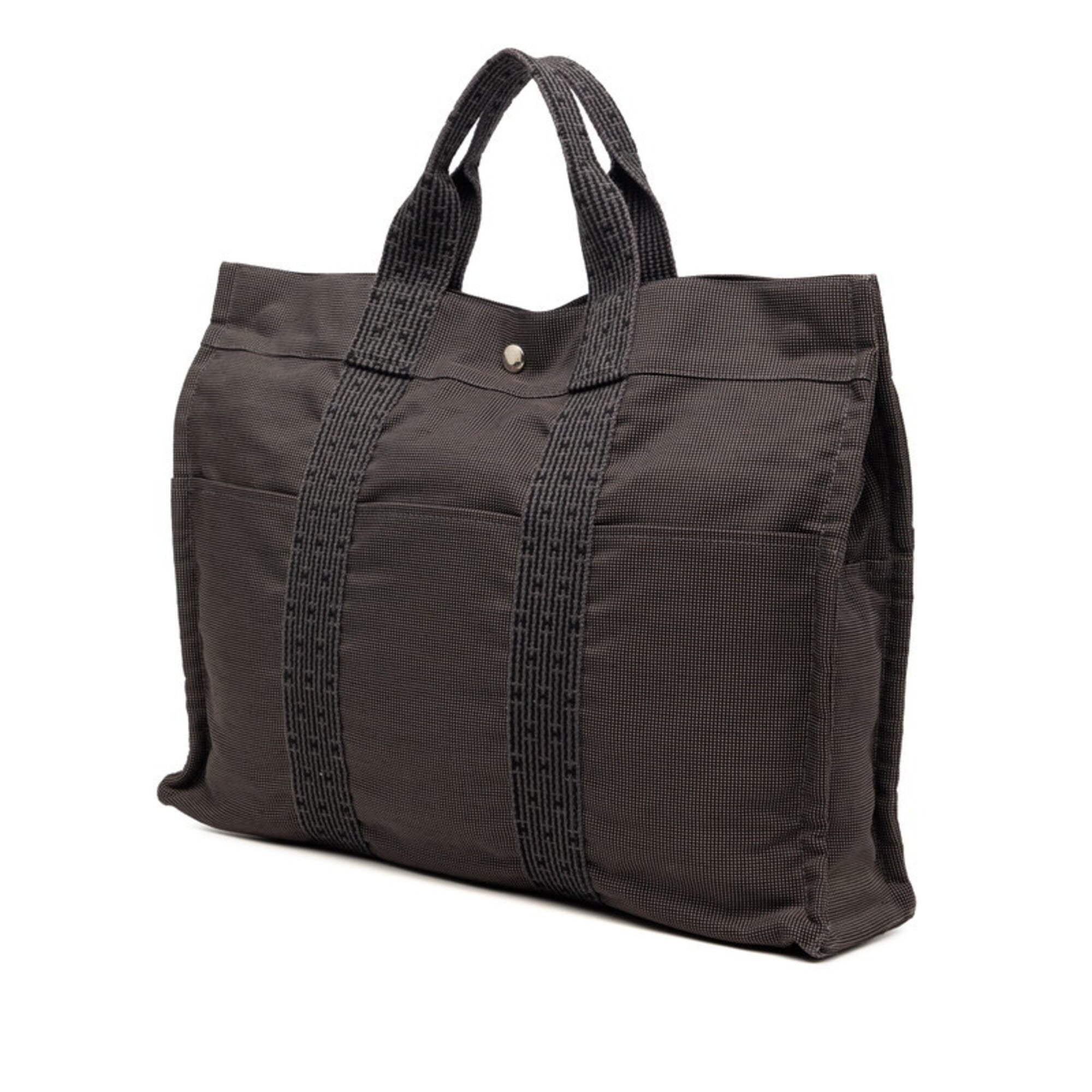 Hermes Her Line Black Gray Canvas Handbag Tote Bag (Pre-Owned)