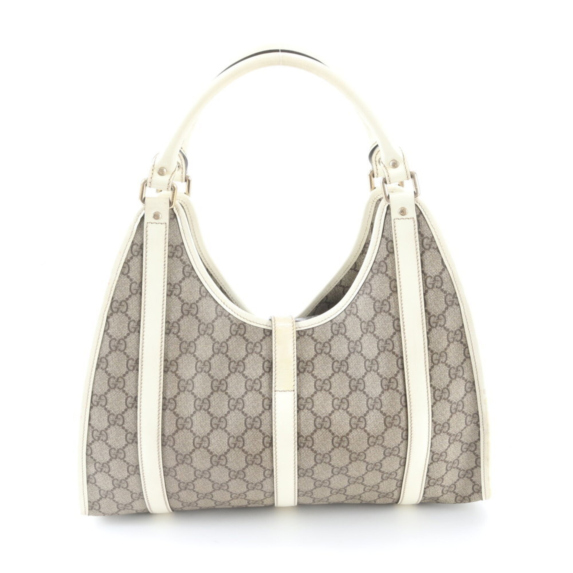 Gucci Brown Ivory Leather Coated Canvas Handbag Shoulder Bag Tote Bag (Pre-Owned)