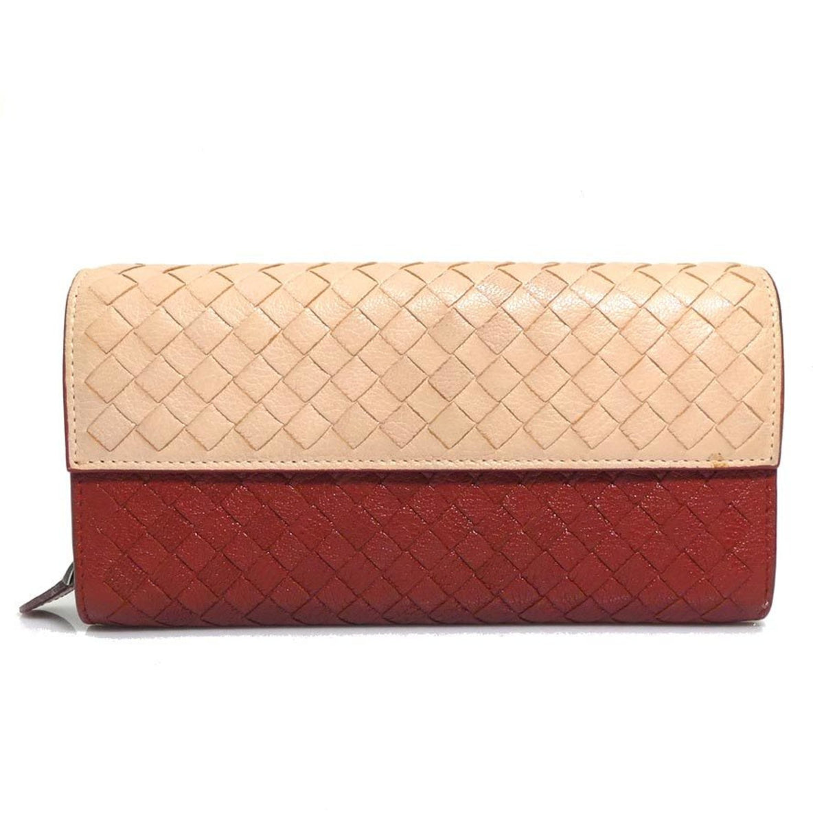 Bottega Veneta Beige Brown Leather Long Wallet (Bi-Fold) (Pre-Owned)