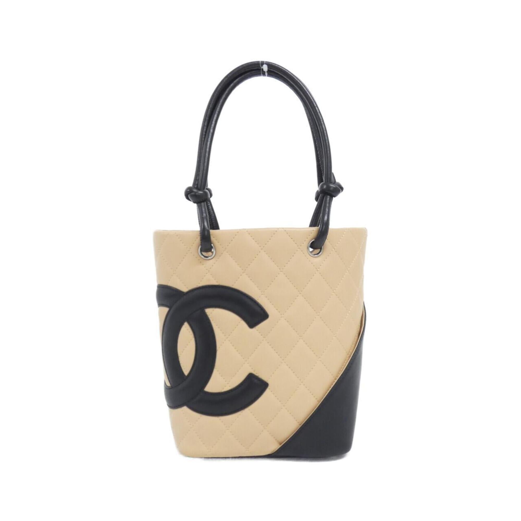 Chanel Beige Black Leather Handbag (Pre-Owned)