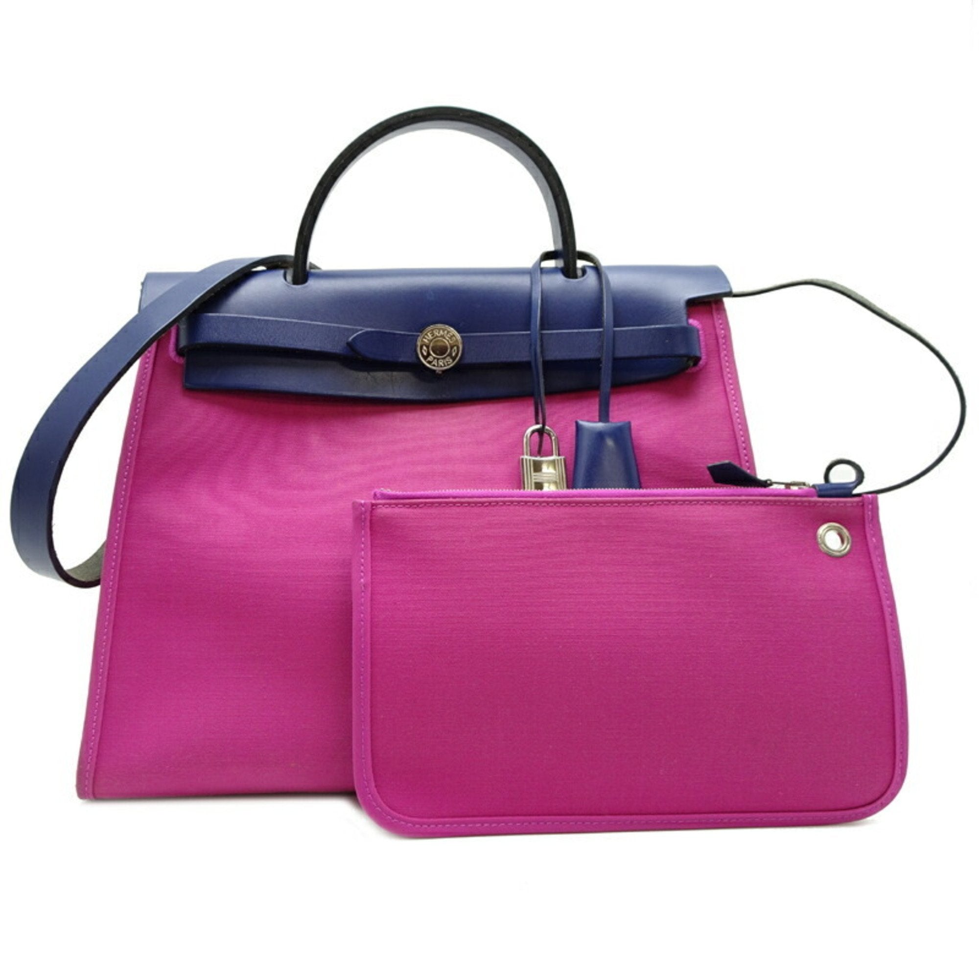 Hermes Bleu Saphir Navy Pink Toile Officier Shoulder Bag (Pre-Owned)