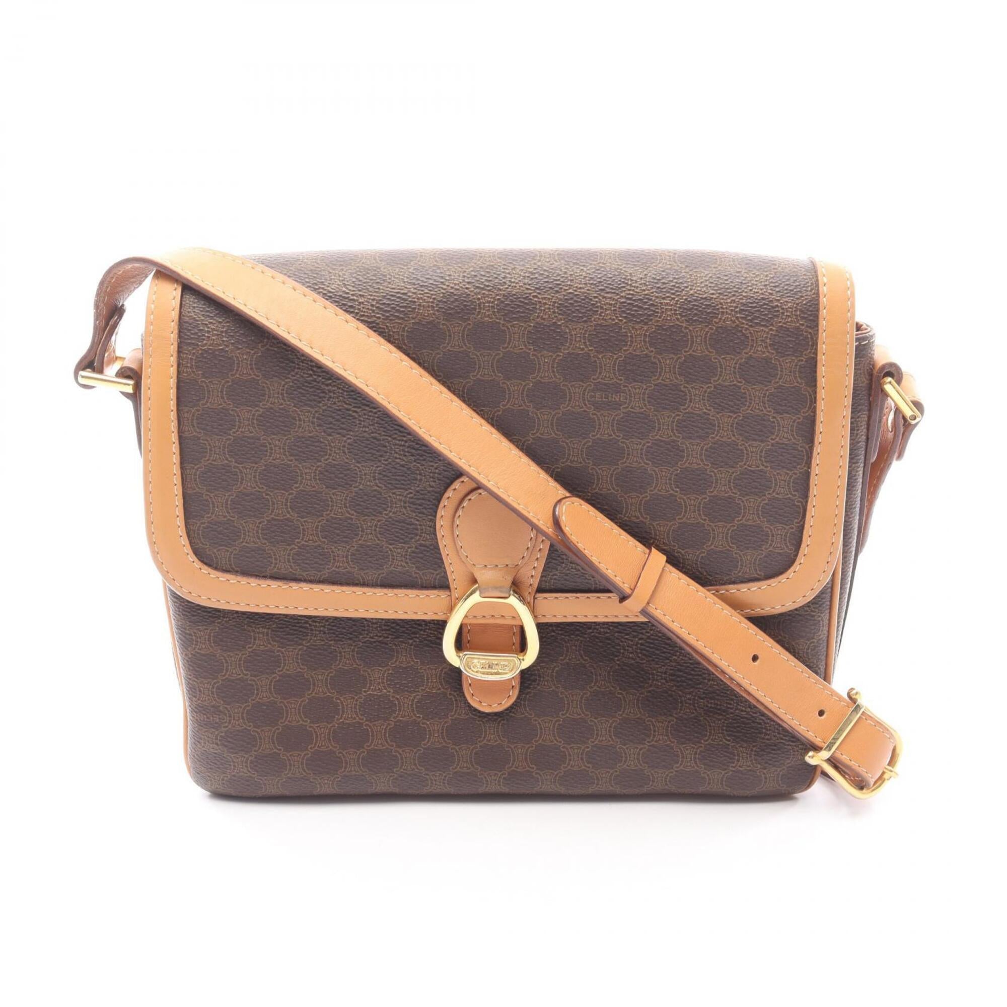 Celine Brown Coated Canvas Leather Handbag Shoulder Bag (Pre-Owned)
