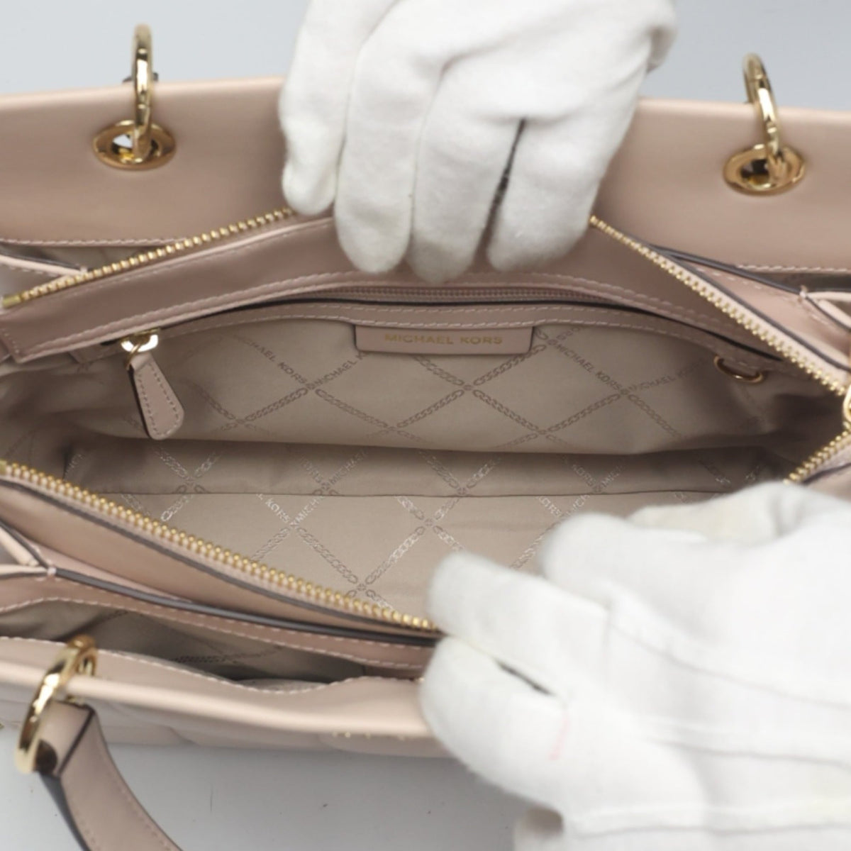 Michael Kors Pink Beige Leather Handbag Shoulder Bag (Pre-Owned)
