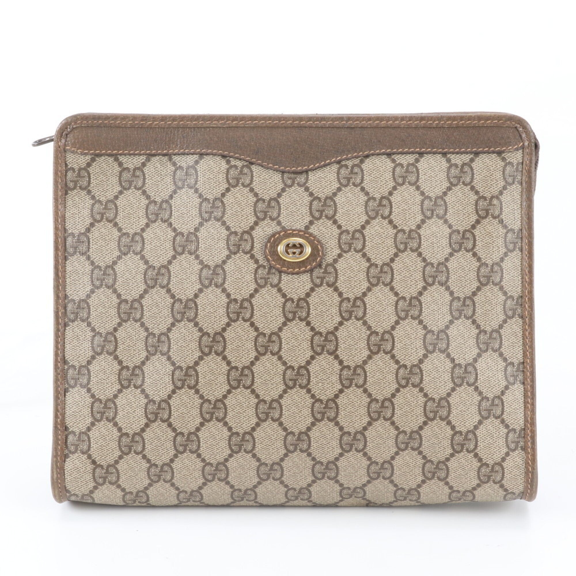Gucci Brown Leather Coated Canvas Clutch Bag Pouch (Pre-Owned)