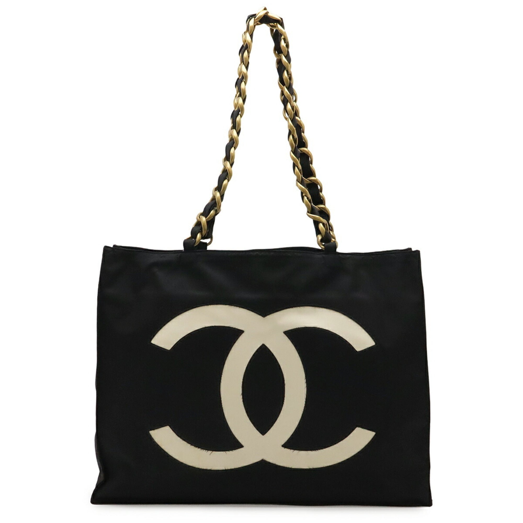 Chanel Black Ivory Yellow Nylon Canvas Shoulder Bag Tote Bag (Pre-Owned)