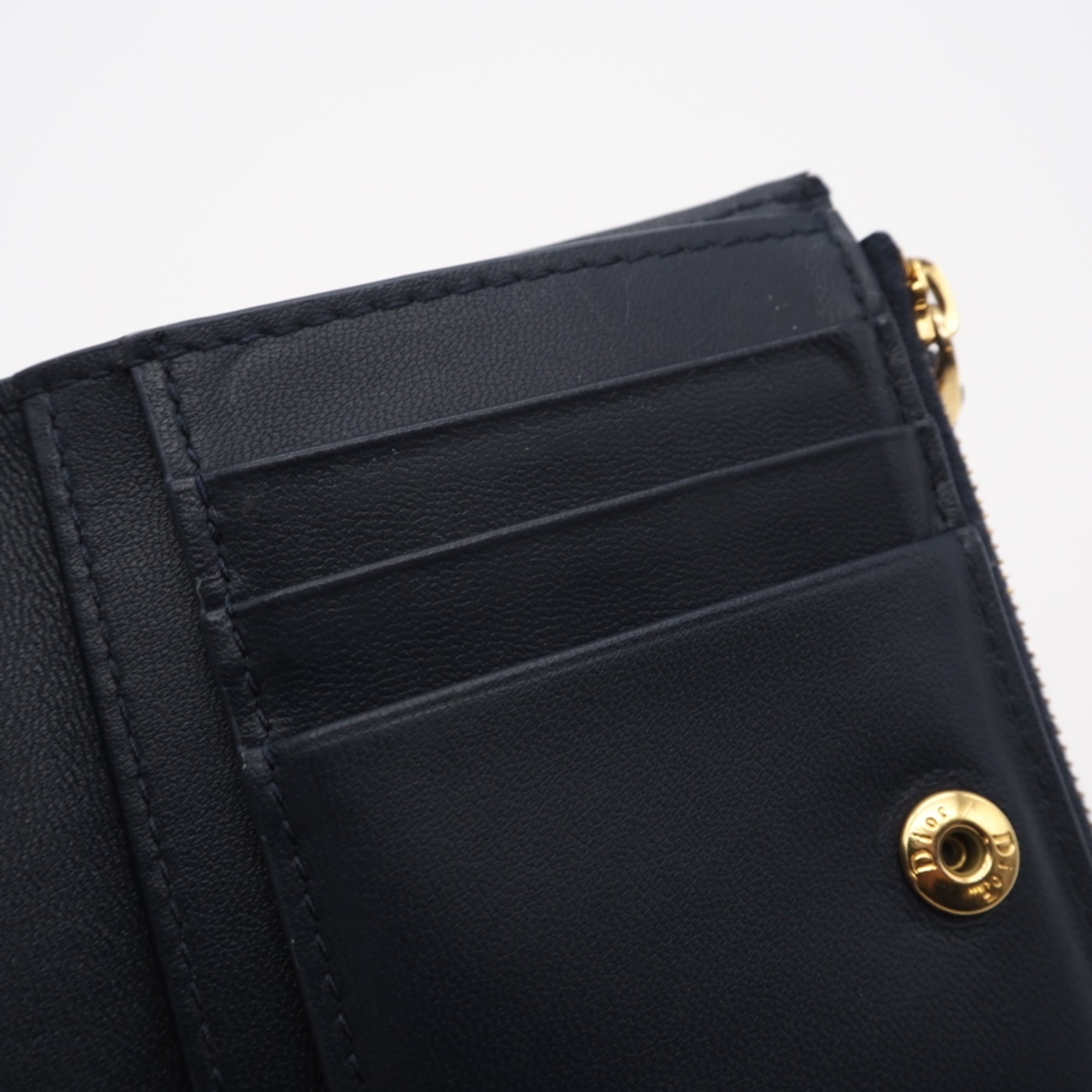 Christian Dior Navy White Cotton Leather Wallet (Bi-Fold) (Pre-Owned)