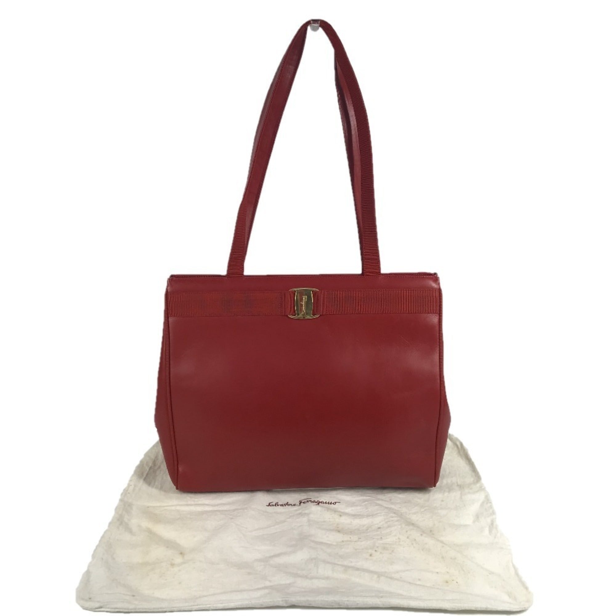Salvatore Ferragamo Vara Red Color Leather Shoulder Bag Tote Bag (Pre-Owned)