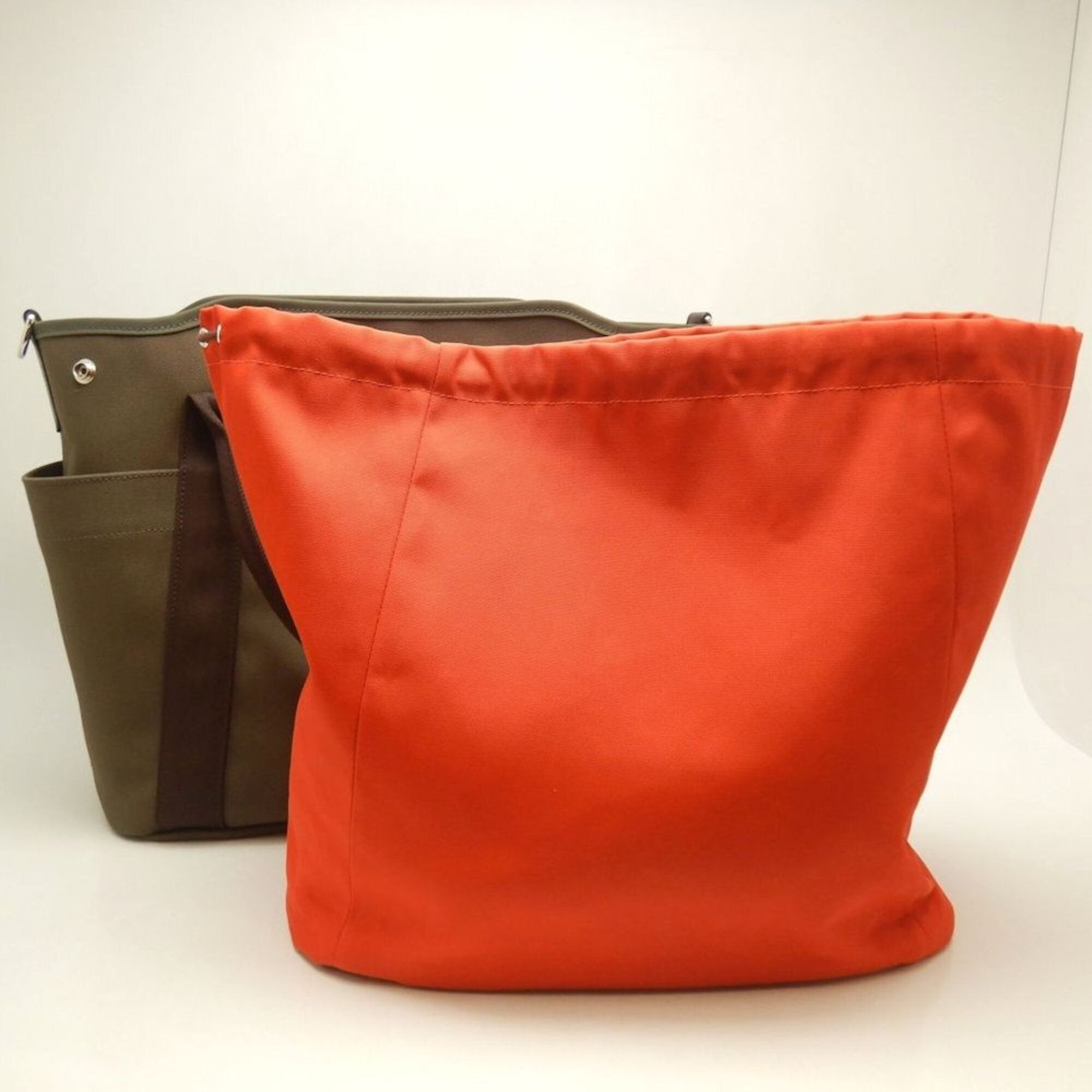 Hermes Khaki Canvas Tote Bag (Pre-Owned)