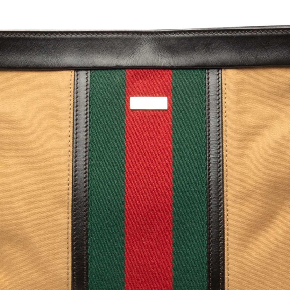 Gucci Beige Dark Brown Canvas Leather Handbag Shoulder Bag (Pre-Owned)