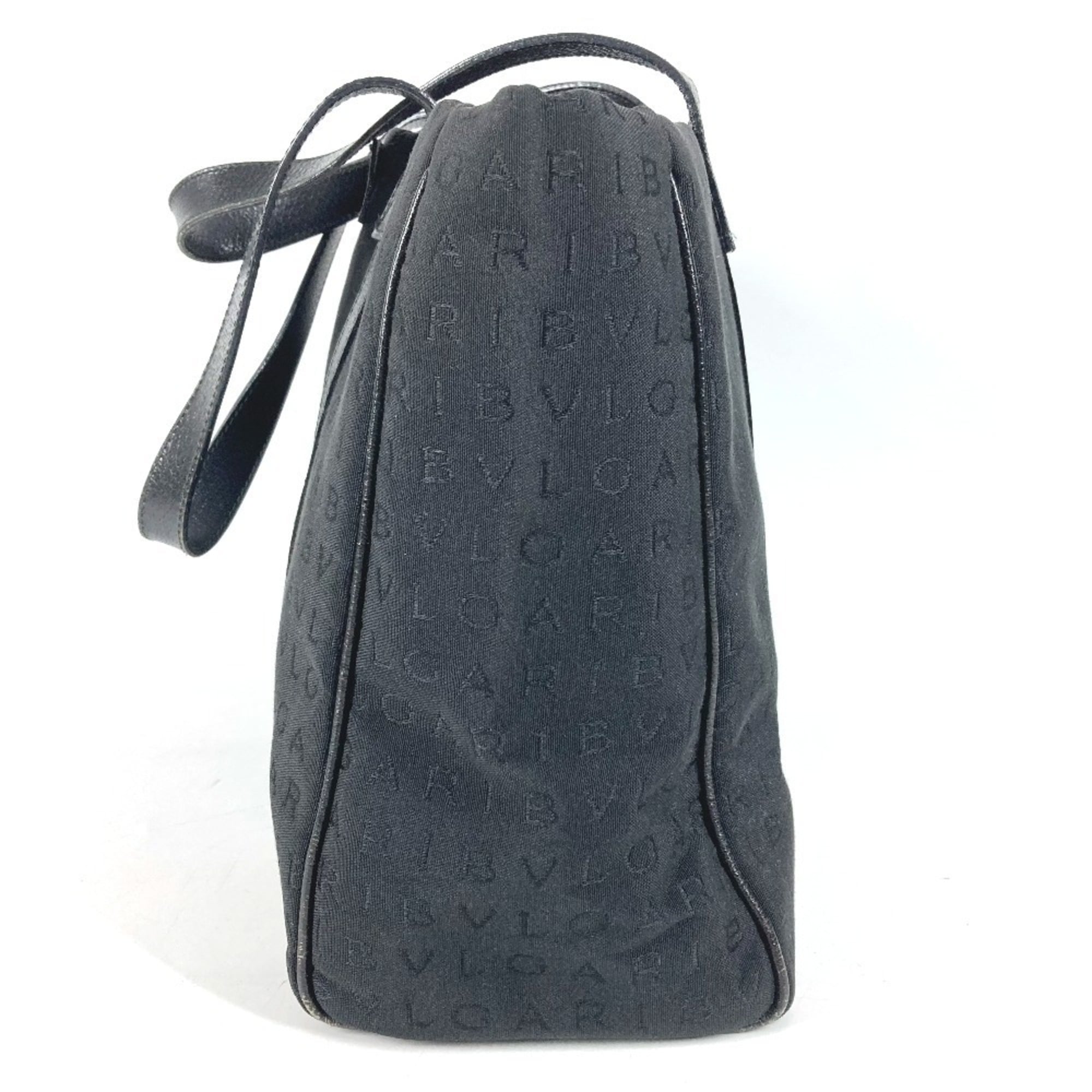 Bvlgari Logomania Black Leather Canvas Shoulder Bag Tote Bag (Pre-Owned)
