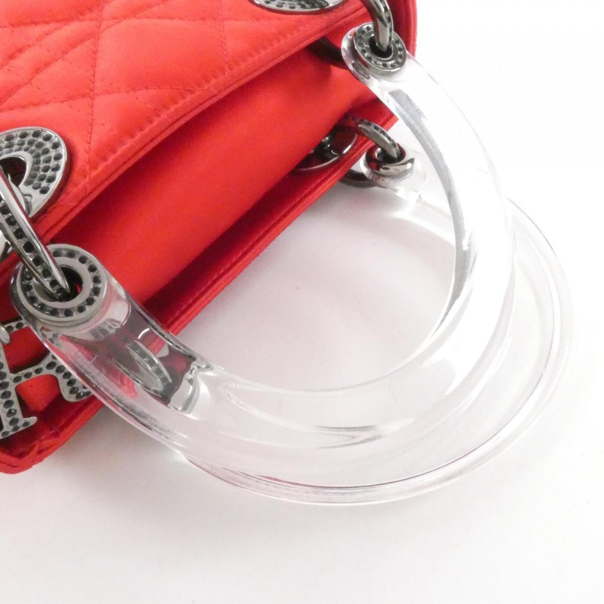 Christian Dior Clear Red Color Satin Handbag (Pre-Owned)