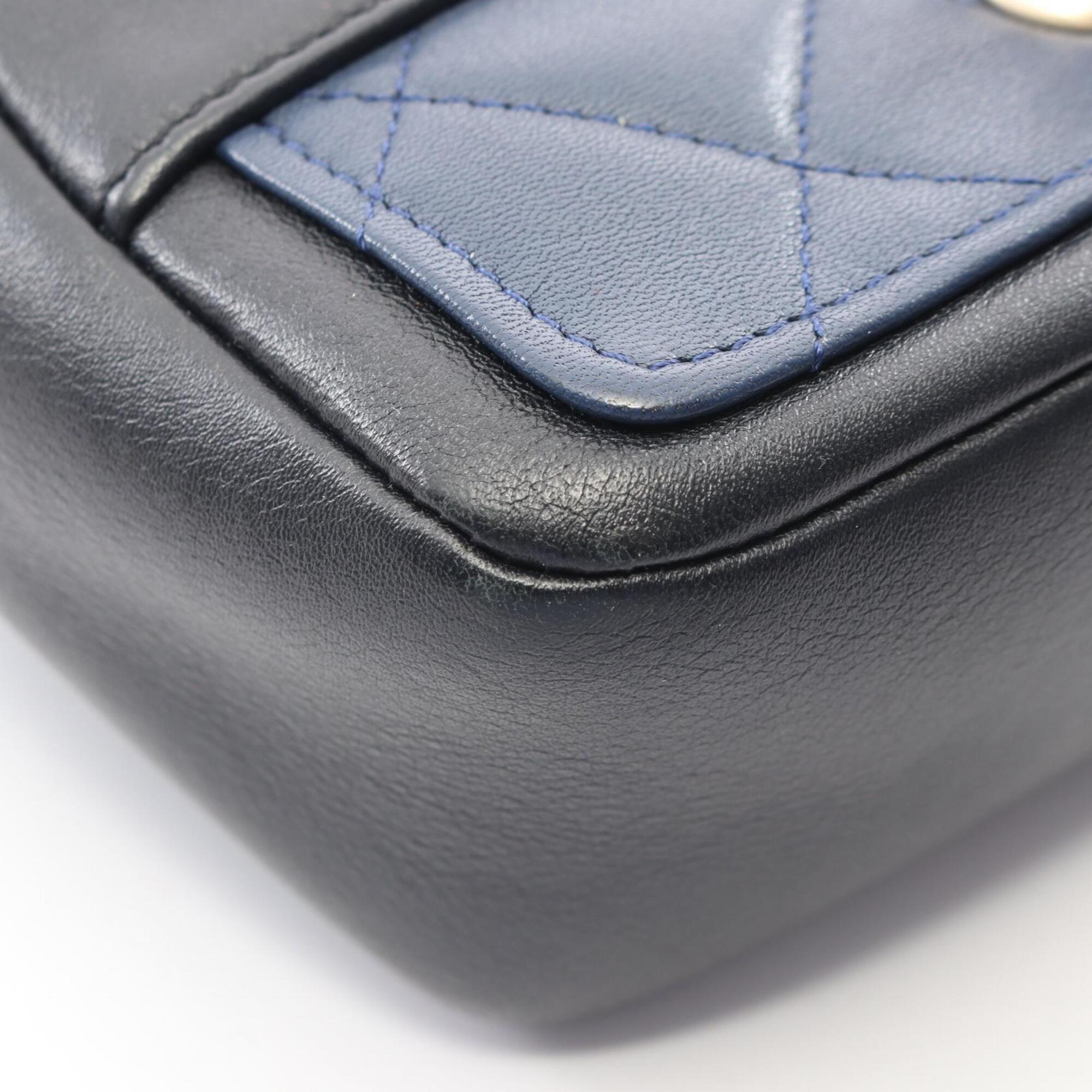 Chanel Blue Navy Leather Handbag Shoulder Bag (Pre-Owned)
