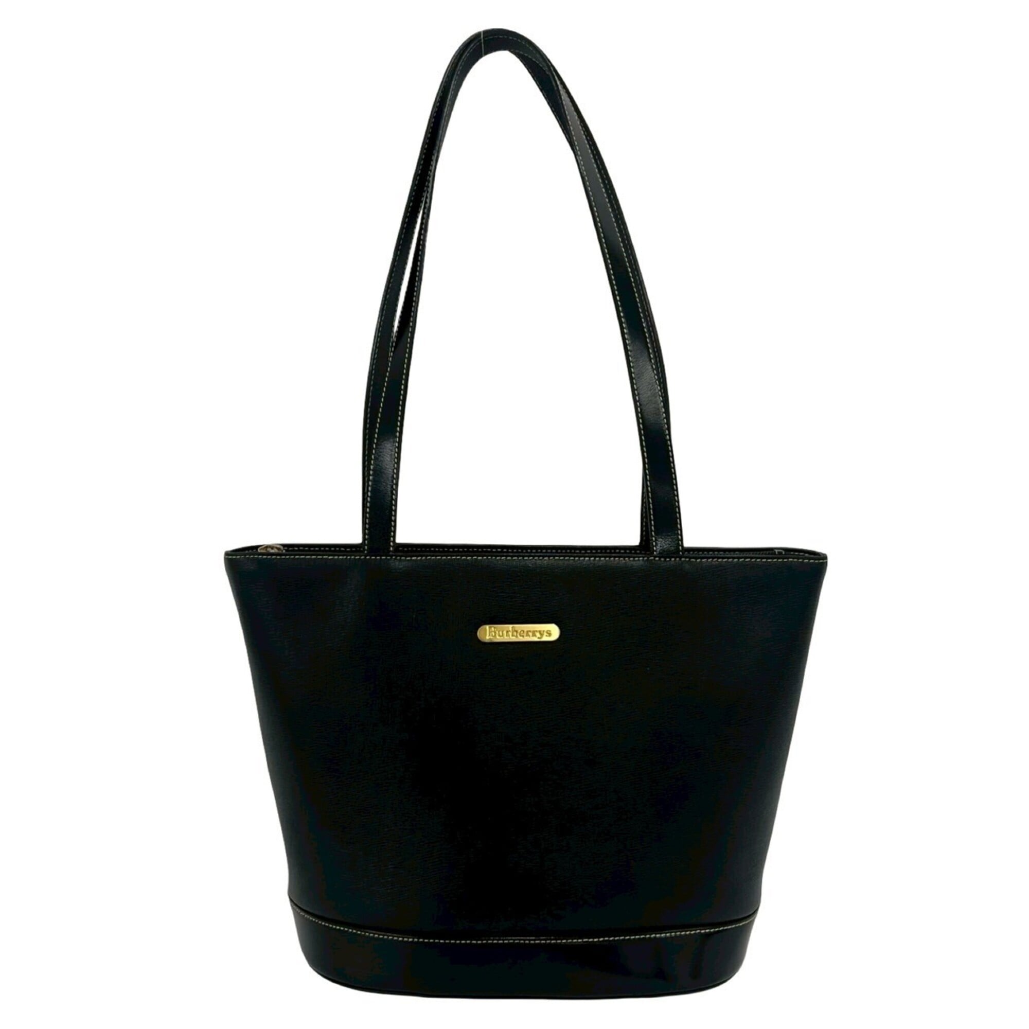 Burberry Black Leather Shoulder Bag Tote Bag (Pre-Owned)