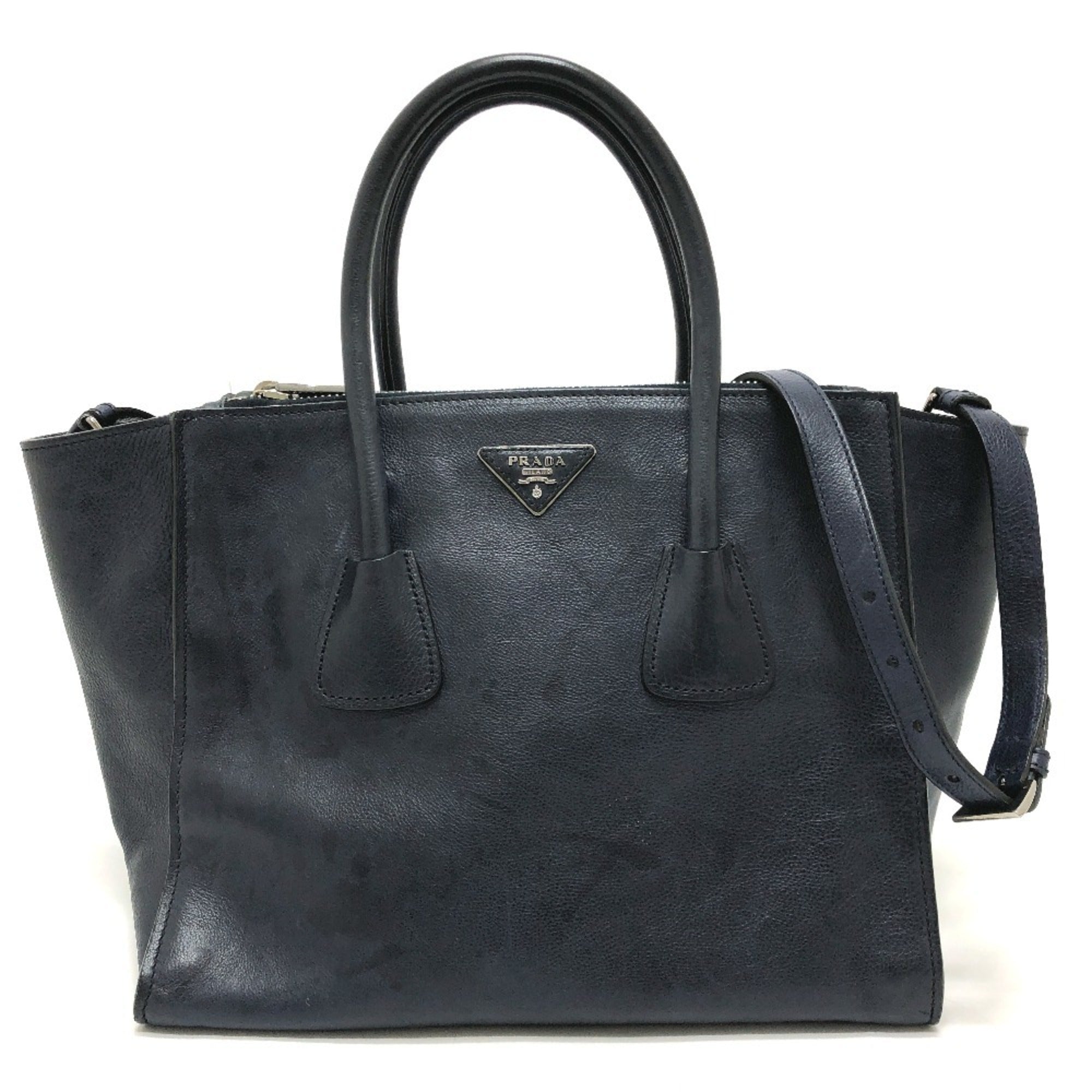 Prada Blue Leather Handbag Tote Bag (Pre-Owned)
