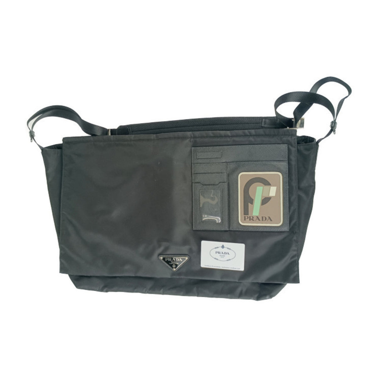 Prada Black Nylon Leather Messenger Bag Shoulder Bag (Pre-Owned)