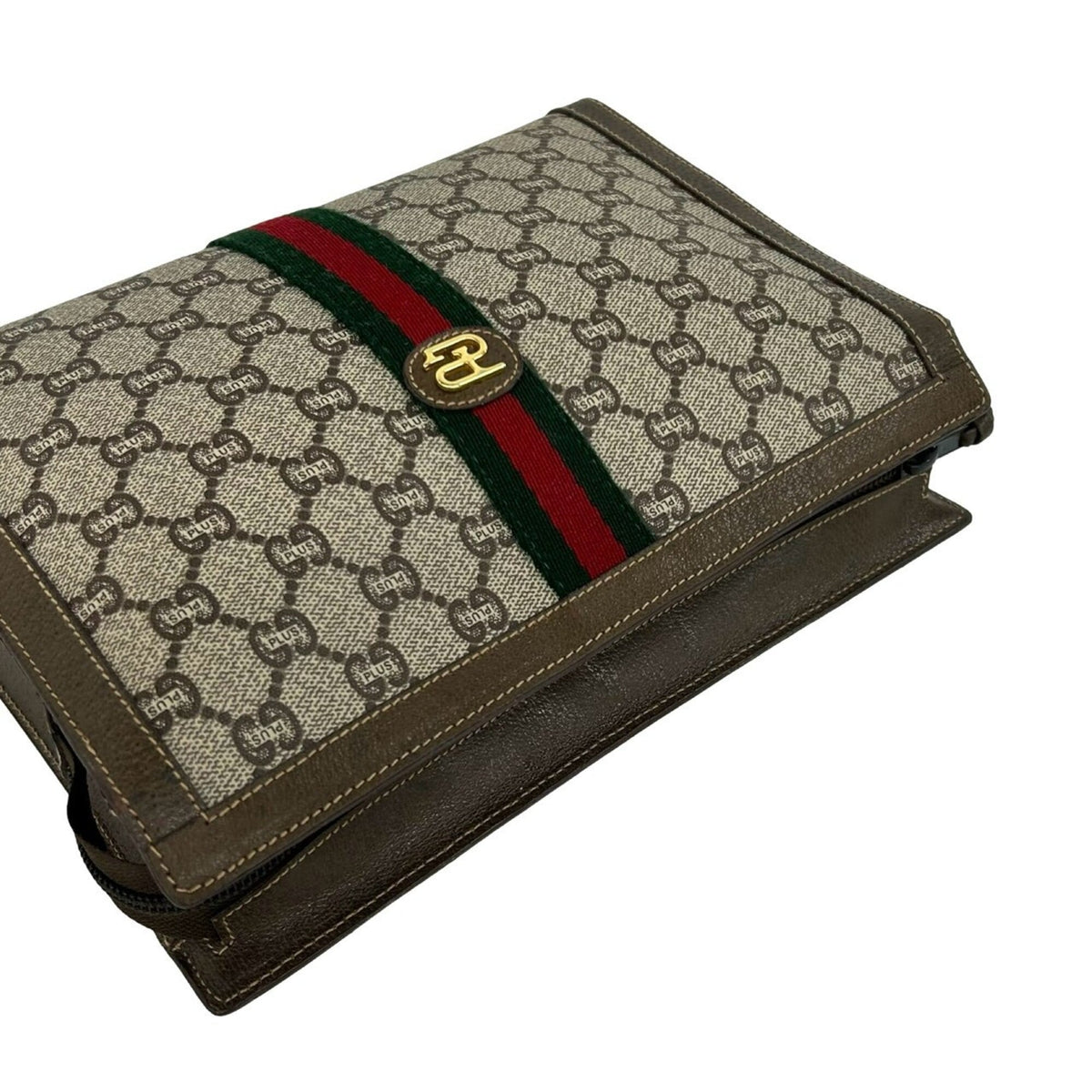 Gucci Brown Red Color Pvc Leather Clutch Bag Pouch (Pre-Owned)