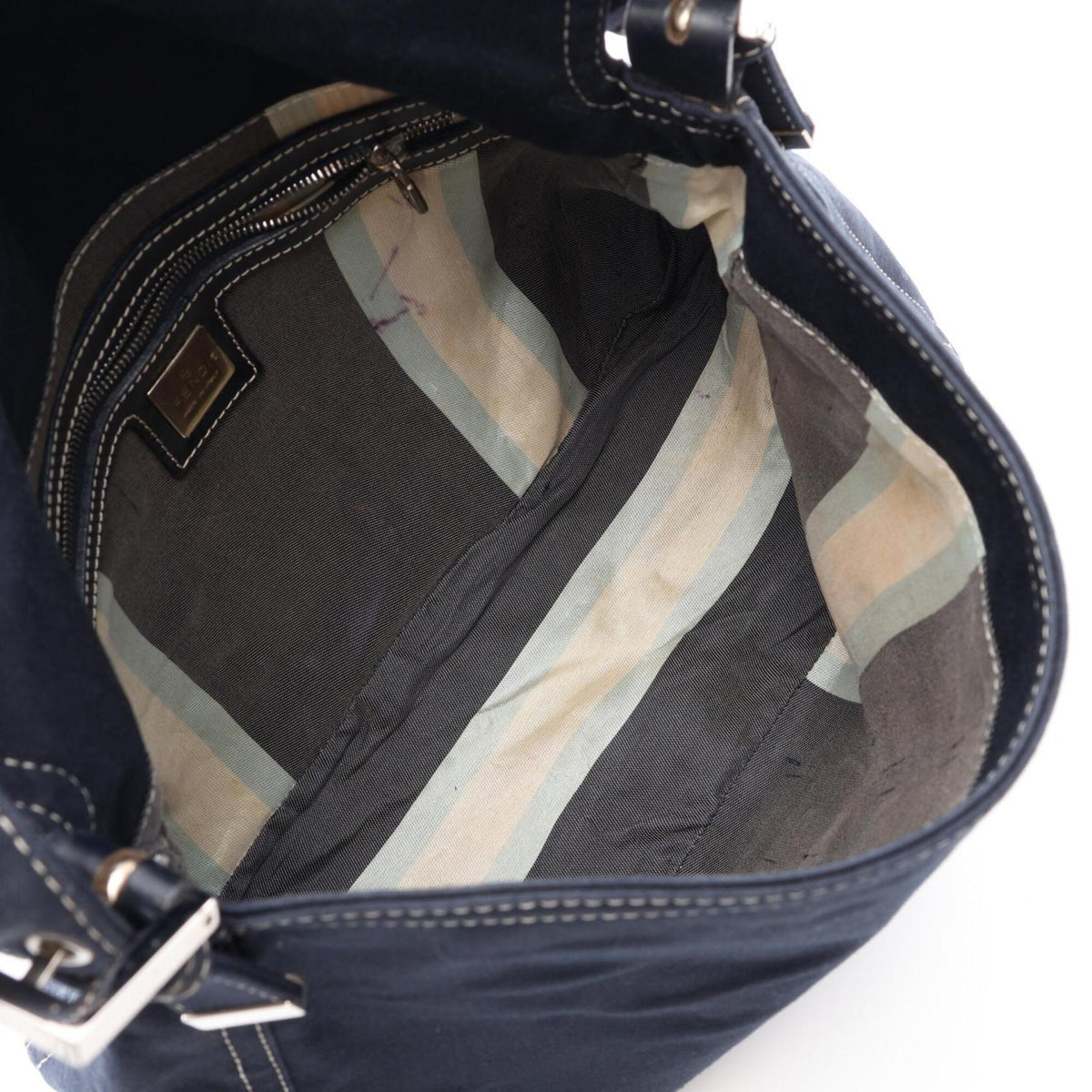 Fendi Navy Canvas Leather Handbag Shoulder Bag (Pre-Owned)