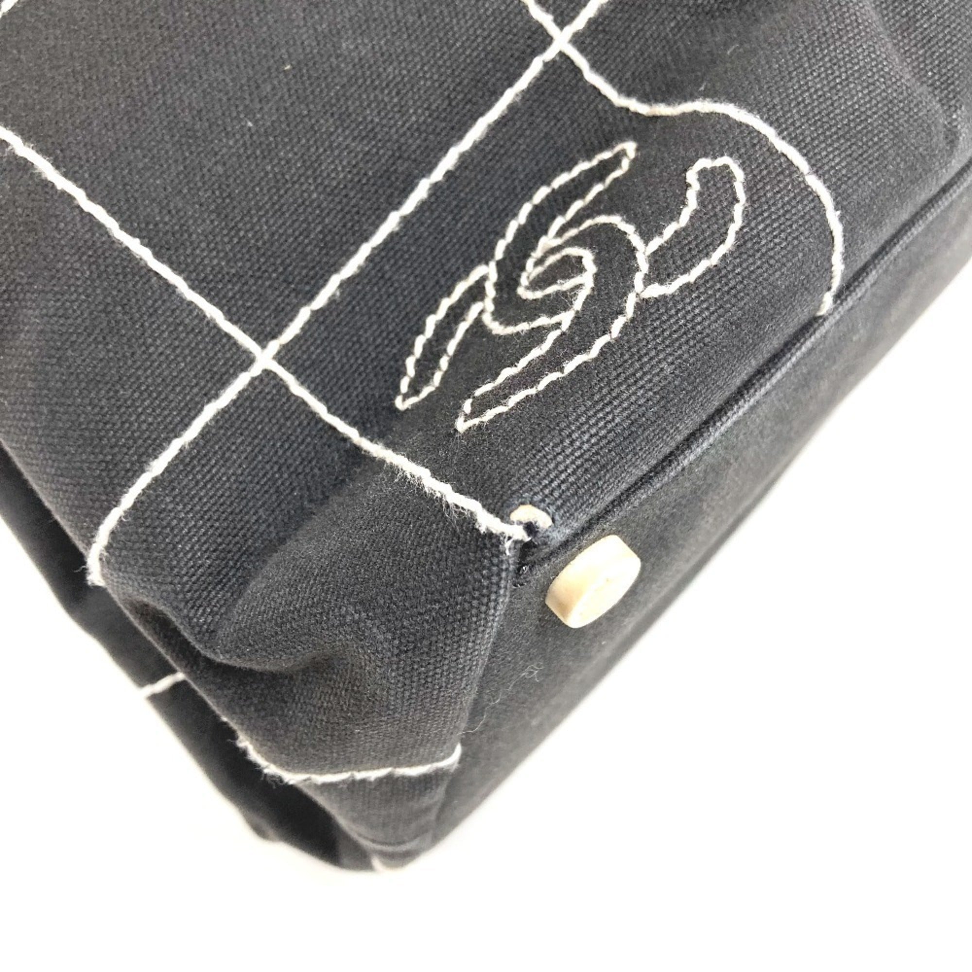 Chanel Black White Canvas Handbag Shoulder Bag Tote Bag (Pre-Owned)