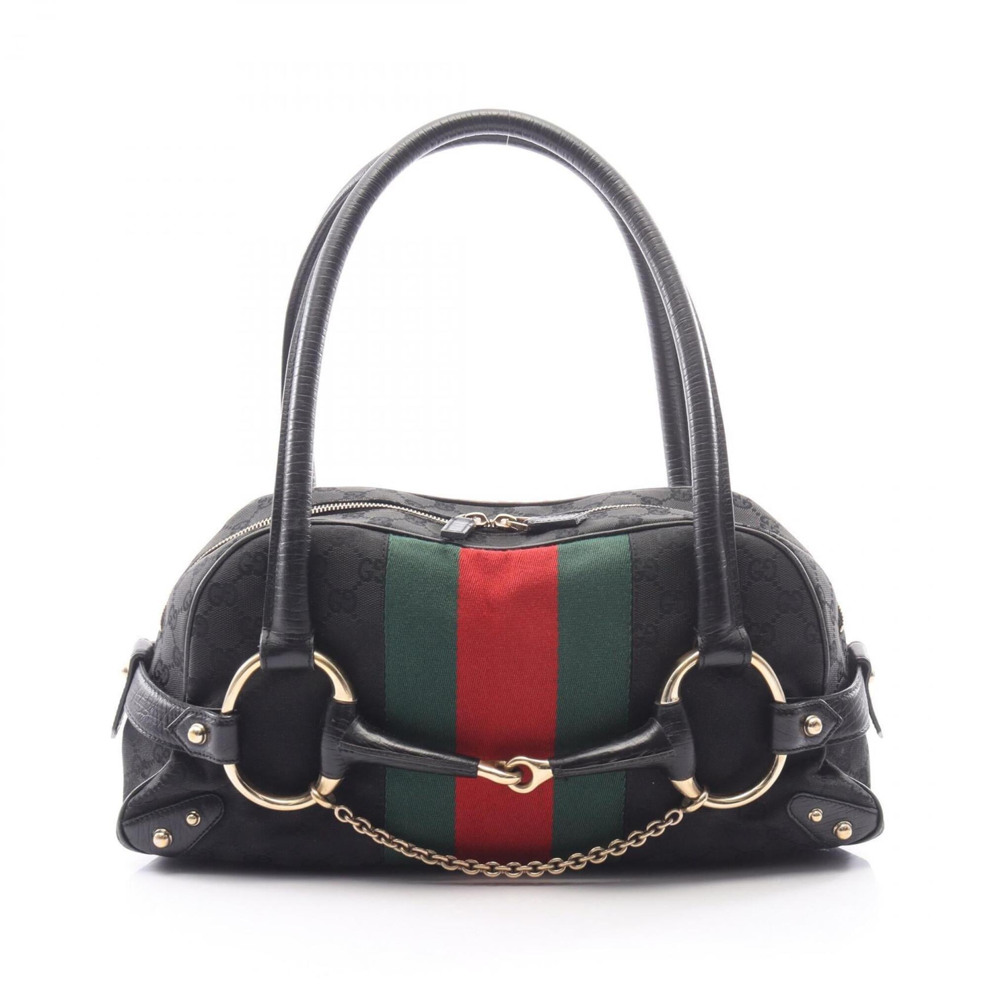 Gucci Black Green Red Color Gg Canvas Leather Handbag (Pre-Owned)