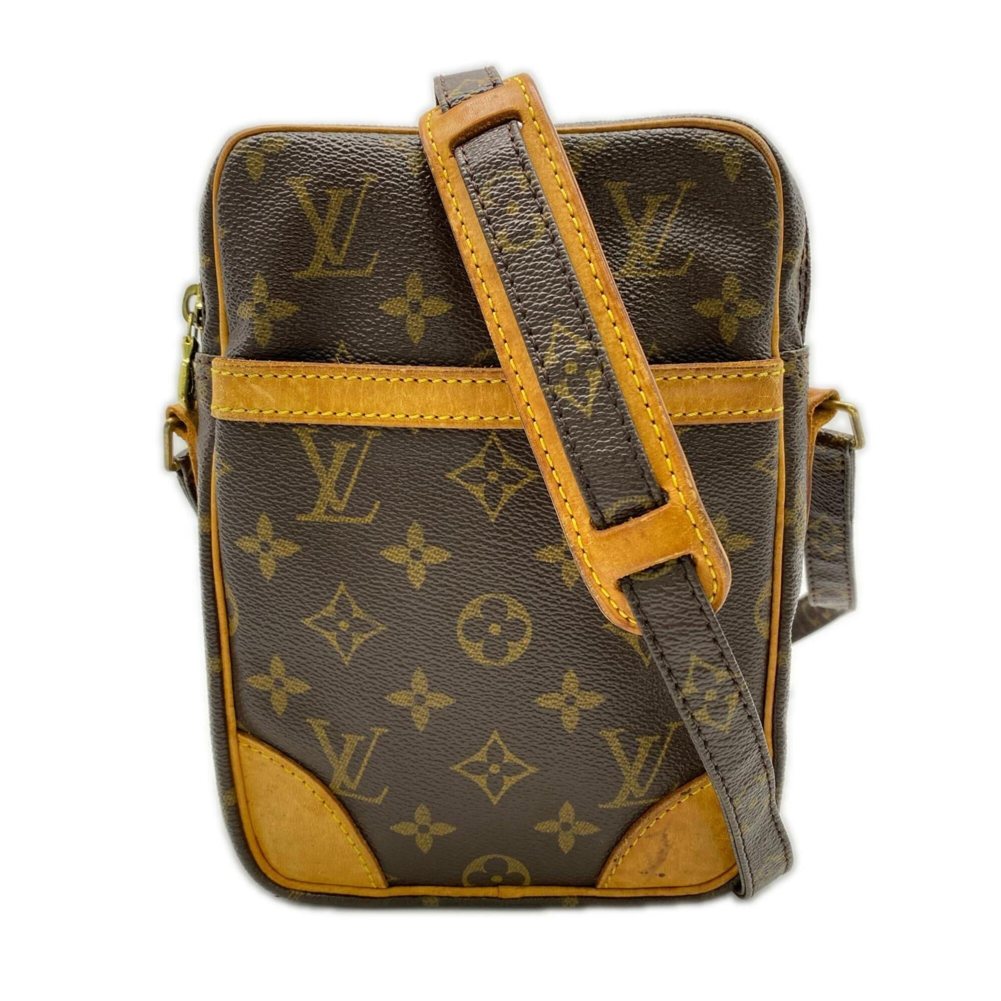 Louis Vuitton Beige Brown Coated Canvas Leather Shoulder Bag (Pre-Owned)