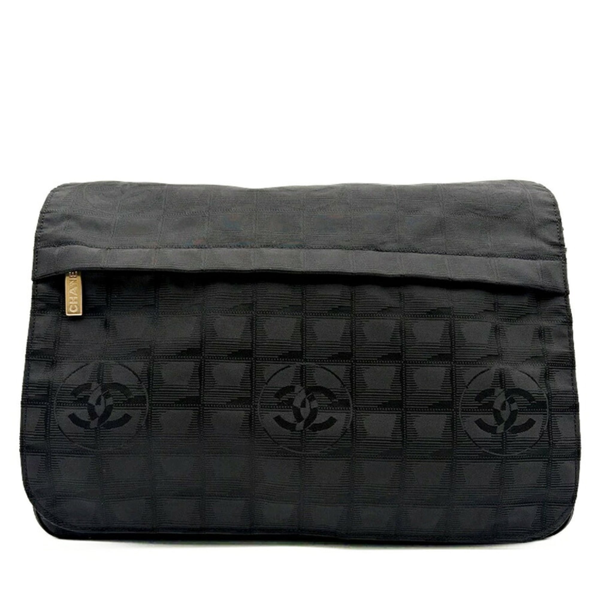 Chanel Black New Travel Line Nylon Jacquard Leather Messenger Bag (Pre-Owned)