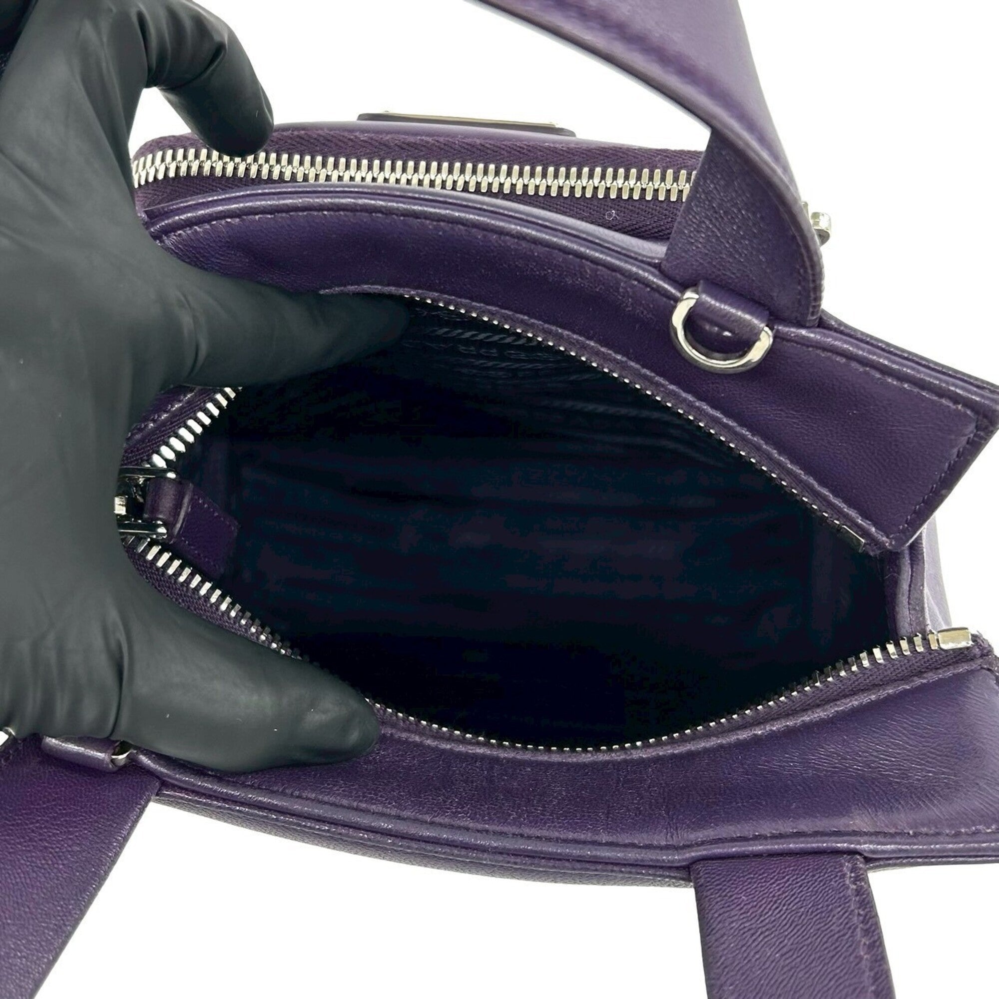 Prada Purple Leather Handbag Shoulder Bag Tote Bag (Pre-Owned)