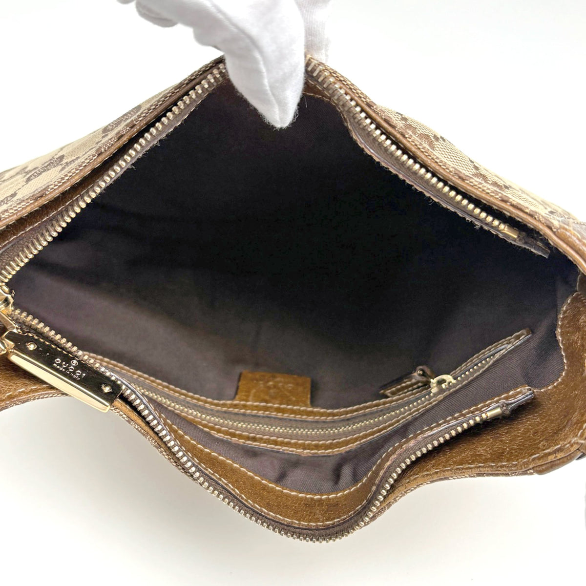 Gucci Horsebit Brown Gg Canvas Leather Shoulder Bag (Pre-Owned)