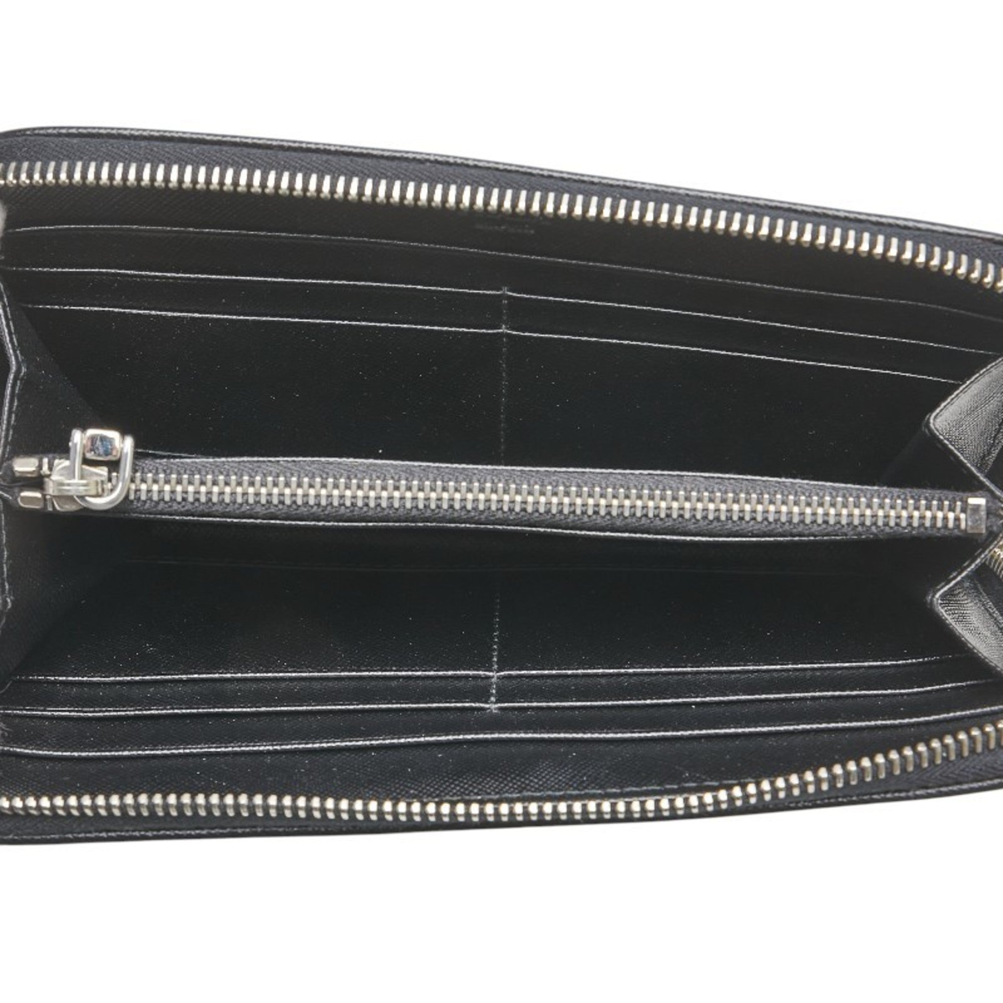 Prada Saffiano Black Gray Leather Long Wallet (Bi-Fold) (Pre-Owned)