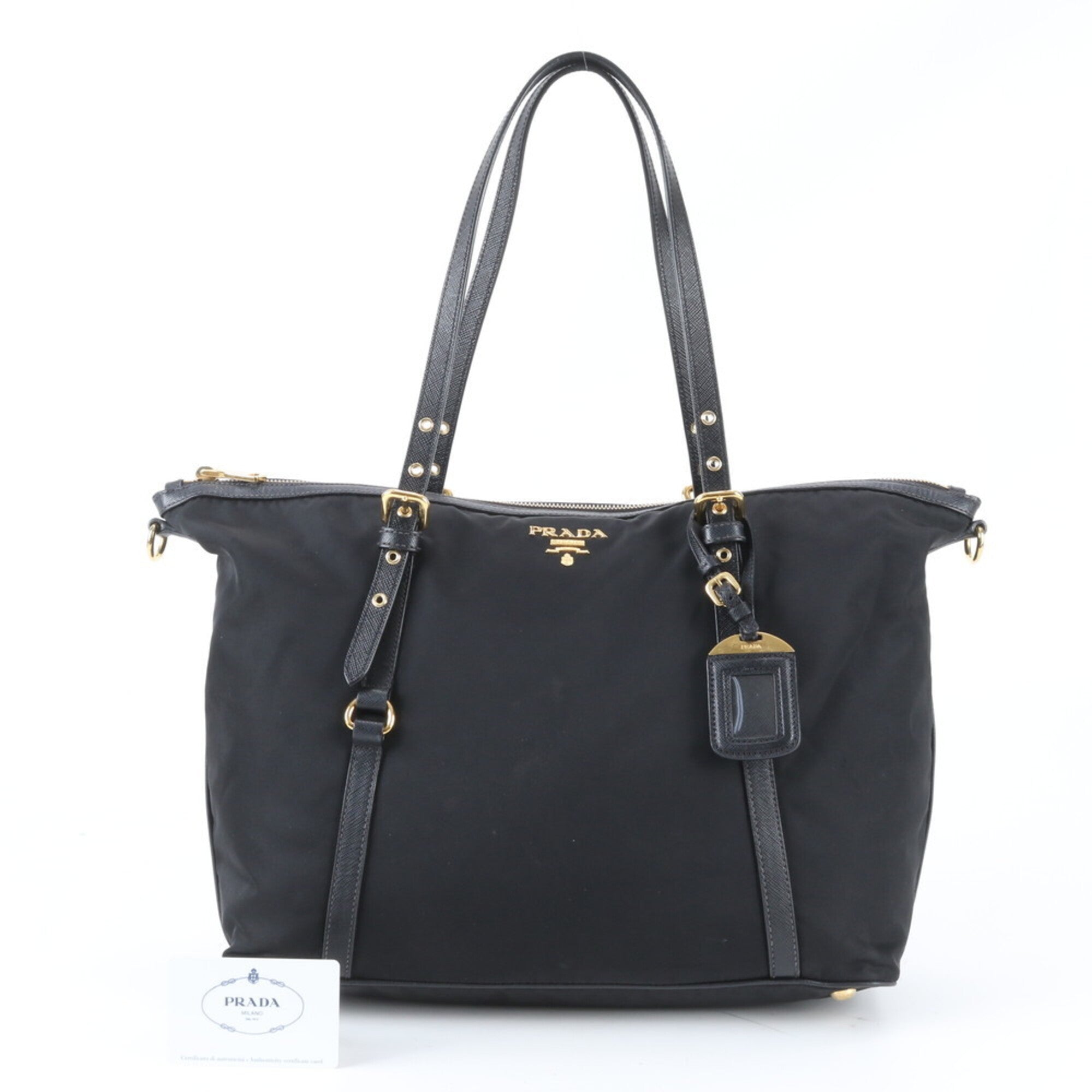 Prada Saffiano Black Nylon Leather Tote Bag (Pre-Owned)