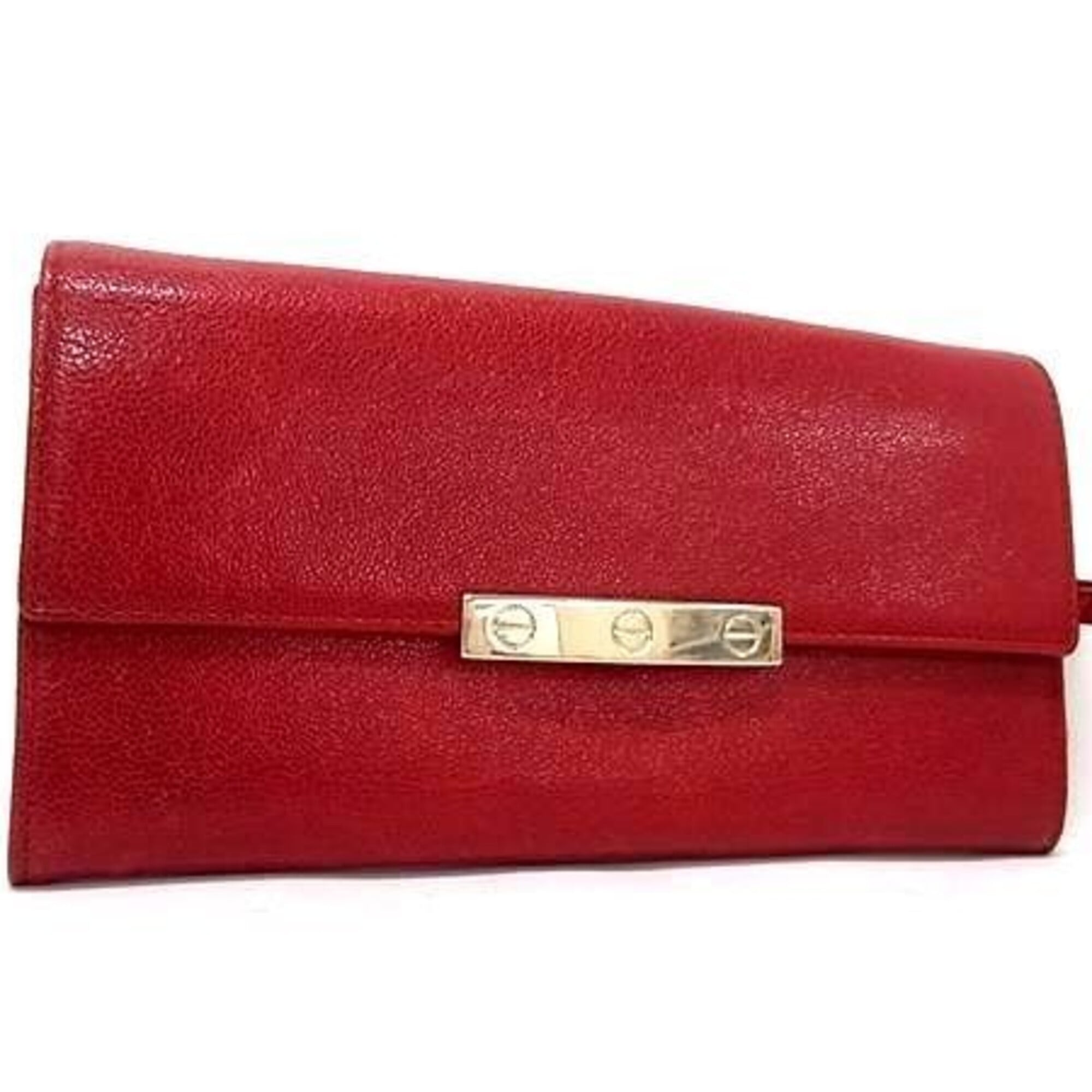 Cartier Red Color Leather Long Wallet (Bi-Fold) (Pre-Owned)
