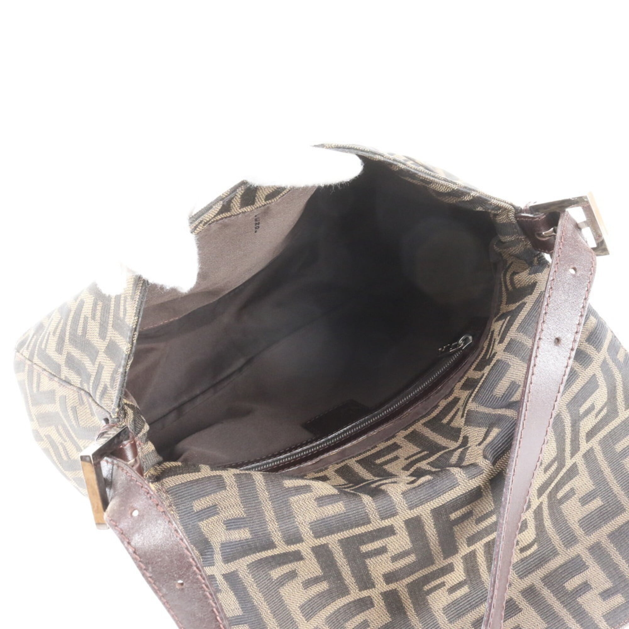 Fendi Brown Leather Canvas Handbag Shoulder Bag (Pre-Owned)