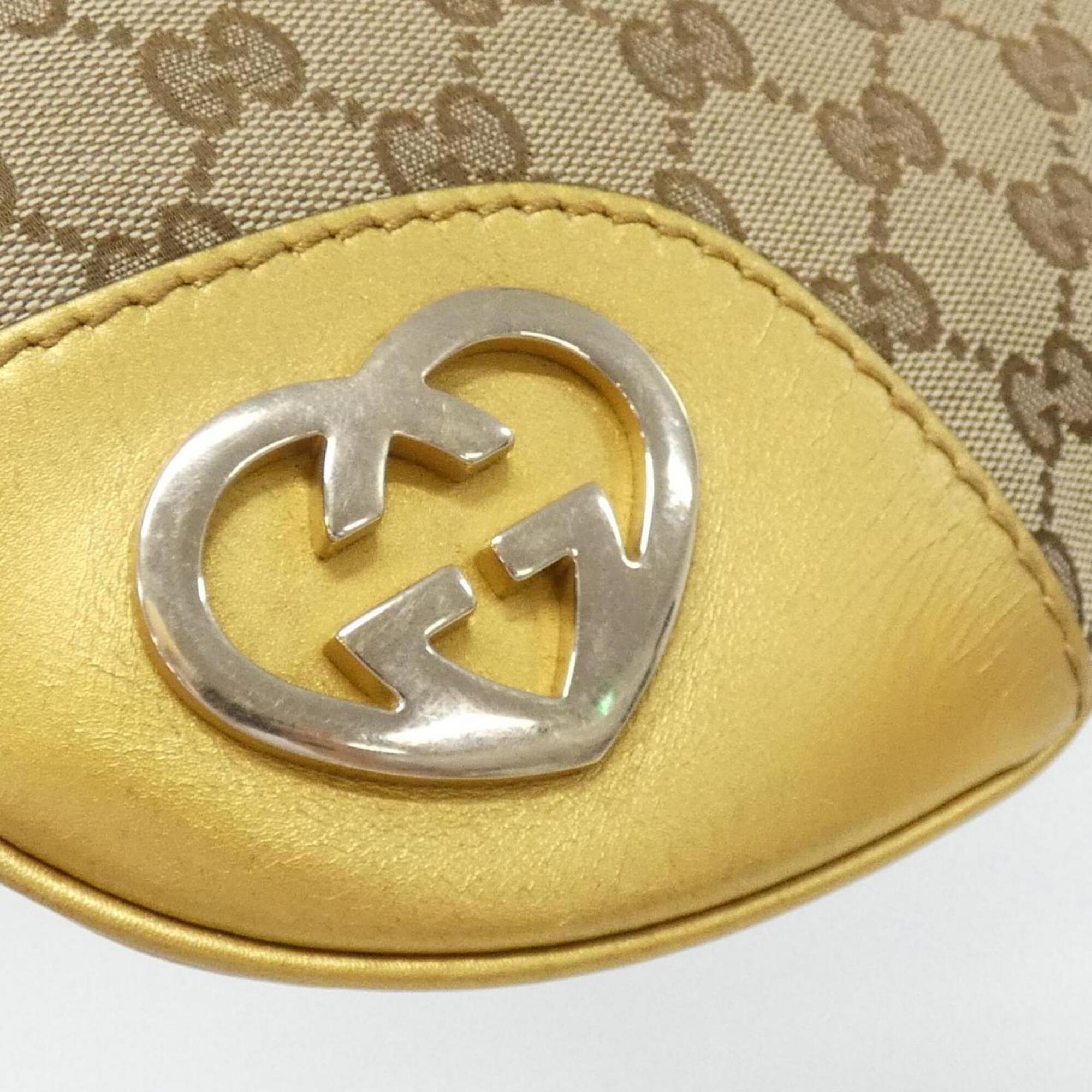 Gucci Gg Canvas Beige Gold Gg Canvas Leather Shoulder Bag (Pre-Owned)