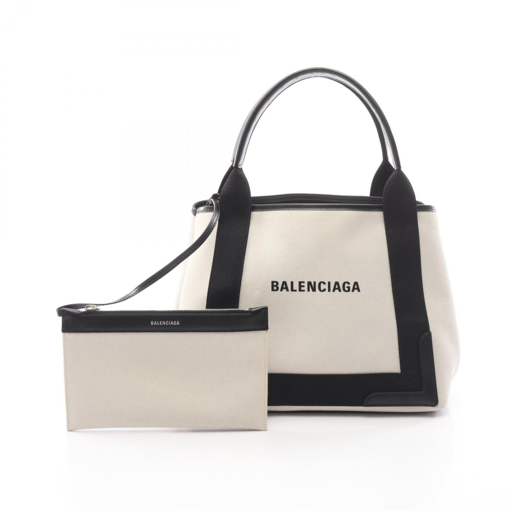 Balenciaga Black Ivory Canvas Leather Handbag Pouch Tote Bag (Pre-Owned)