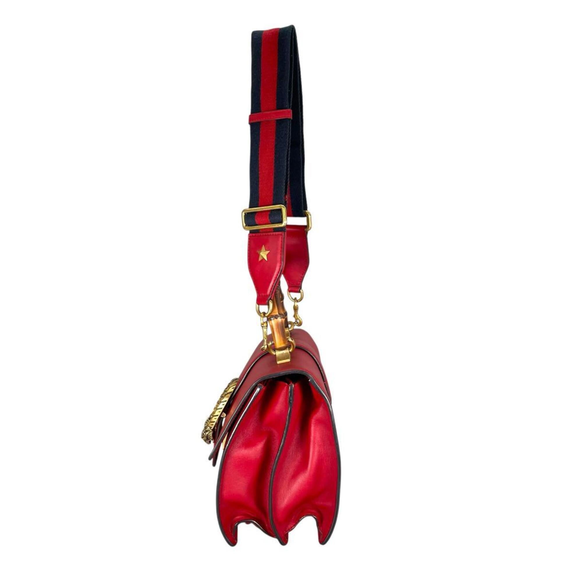 Gucci Red Color Leather Handbag Shoulder Bag (Pre-Owned)