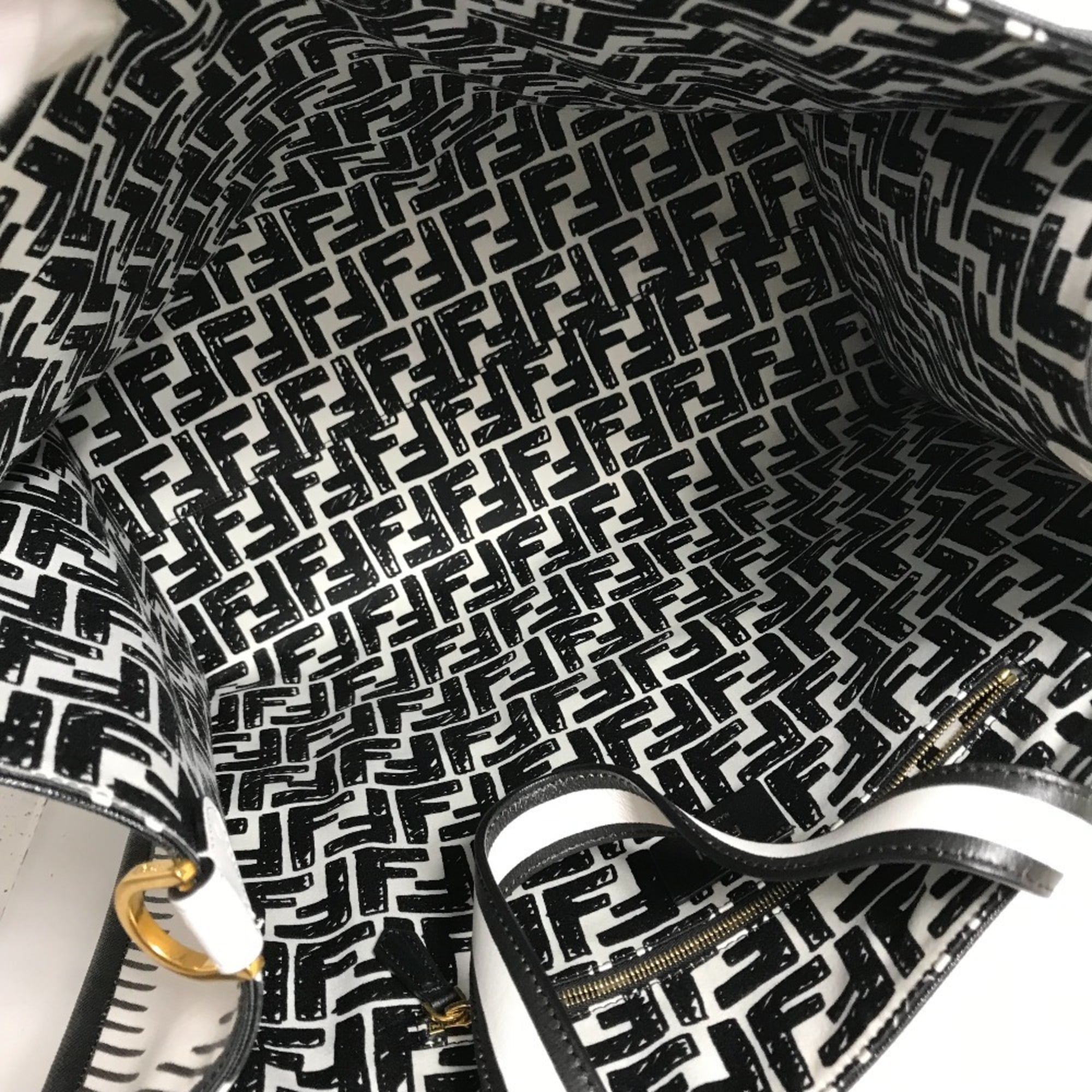 Fendi Black White Coated Canvas Handbag Tote Bag (Pre-Owned)