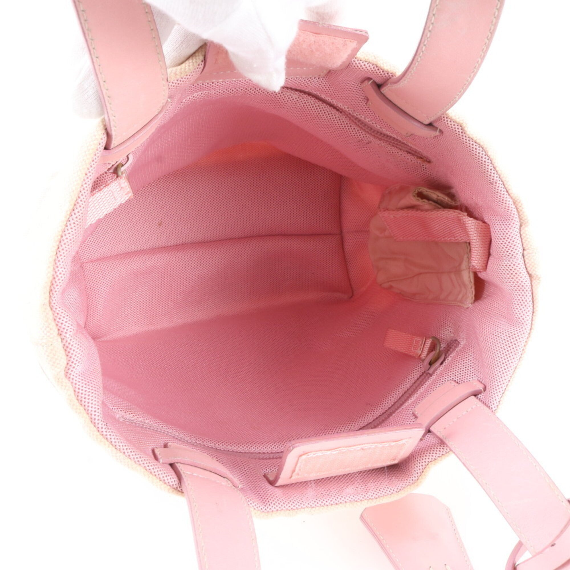 Prada Pink Leather Canvas Handbag Tote Bag (Pre-Owned)