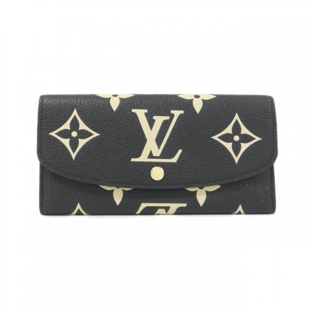 Louis Vuitton Beige Black Leather Long Wallet (Bi-Fold) (Pre-Owned)