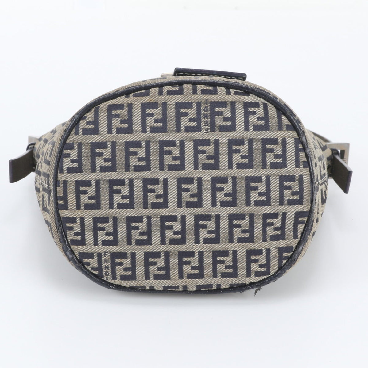 Fendi Gray Navy Leather Canvas Handbag (Pre-Owned)