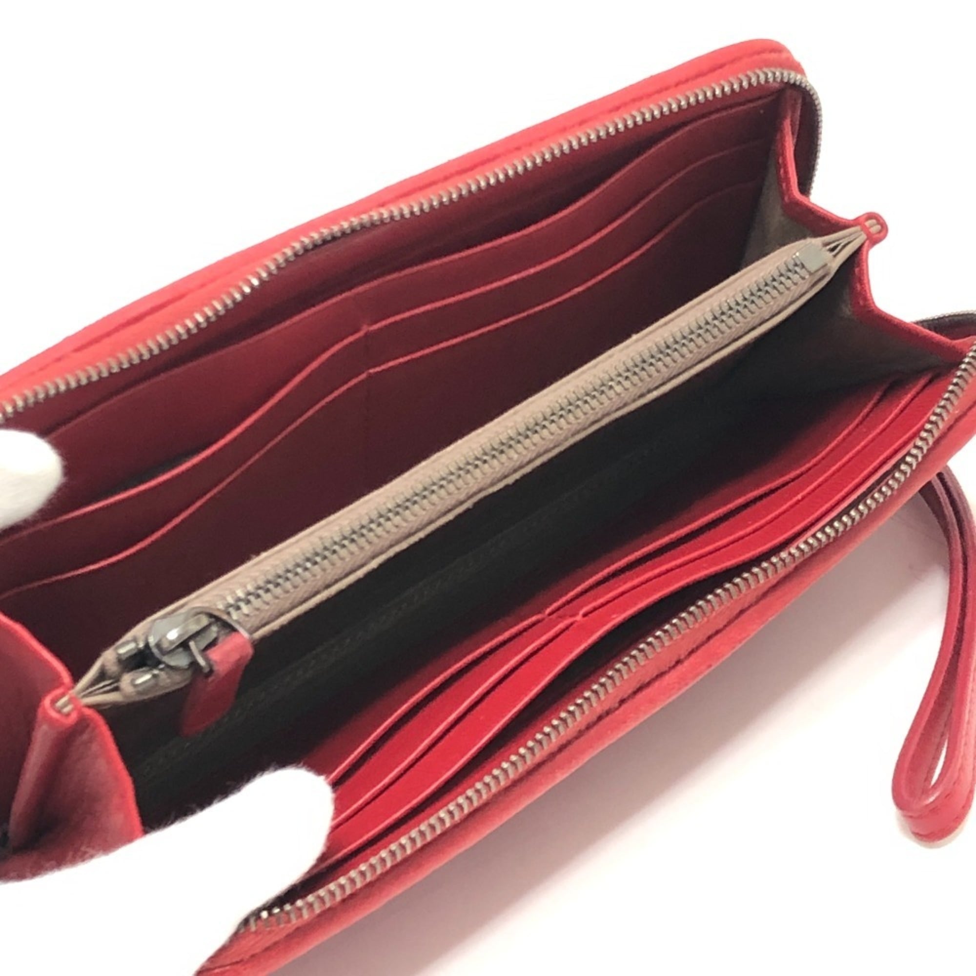Bottega Veneta Intrecciato Red Color Leather Canvas Long Wallet (Bi-Fold) (Pre-Owned)