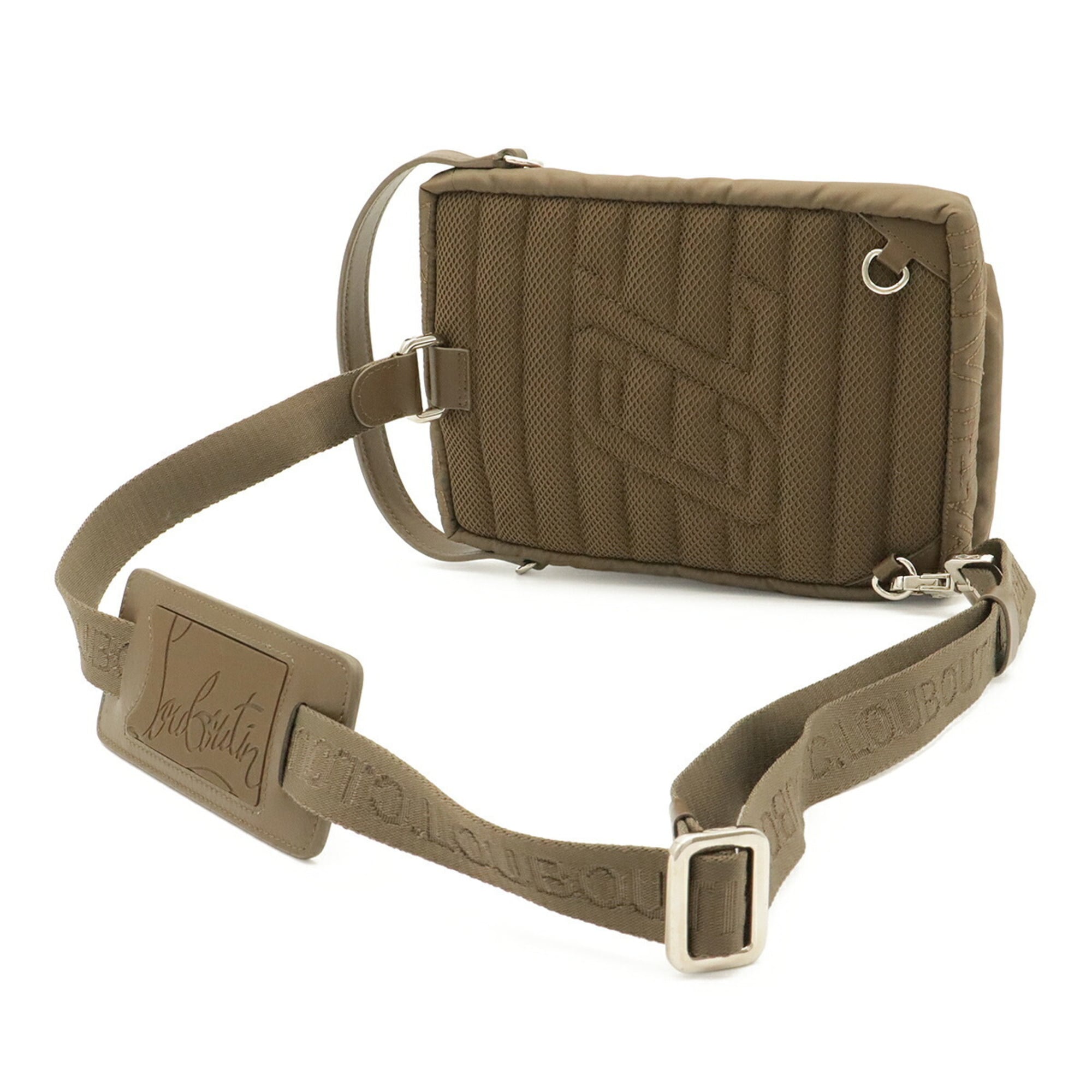 Christian Louboutin Khaki Brown Nylon Leather Rubber Handbag Shoulder Bag Sling Bag (Pre-Owned)