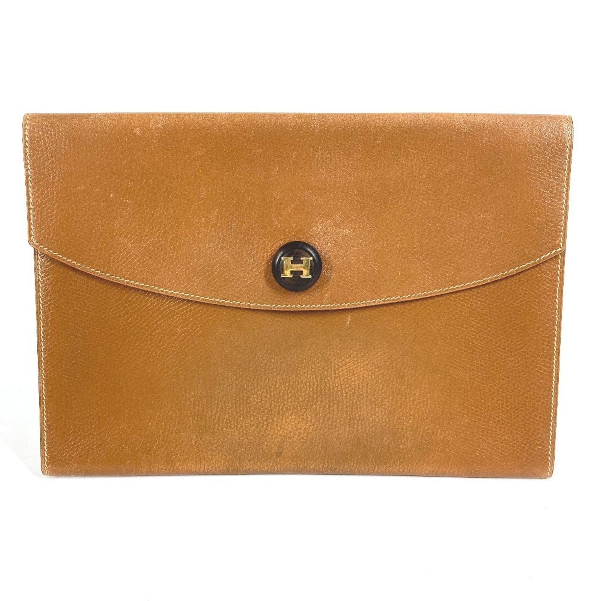 Hermes Brown Leather Clutch Bag Pochette Pouch (Pre-Owned)