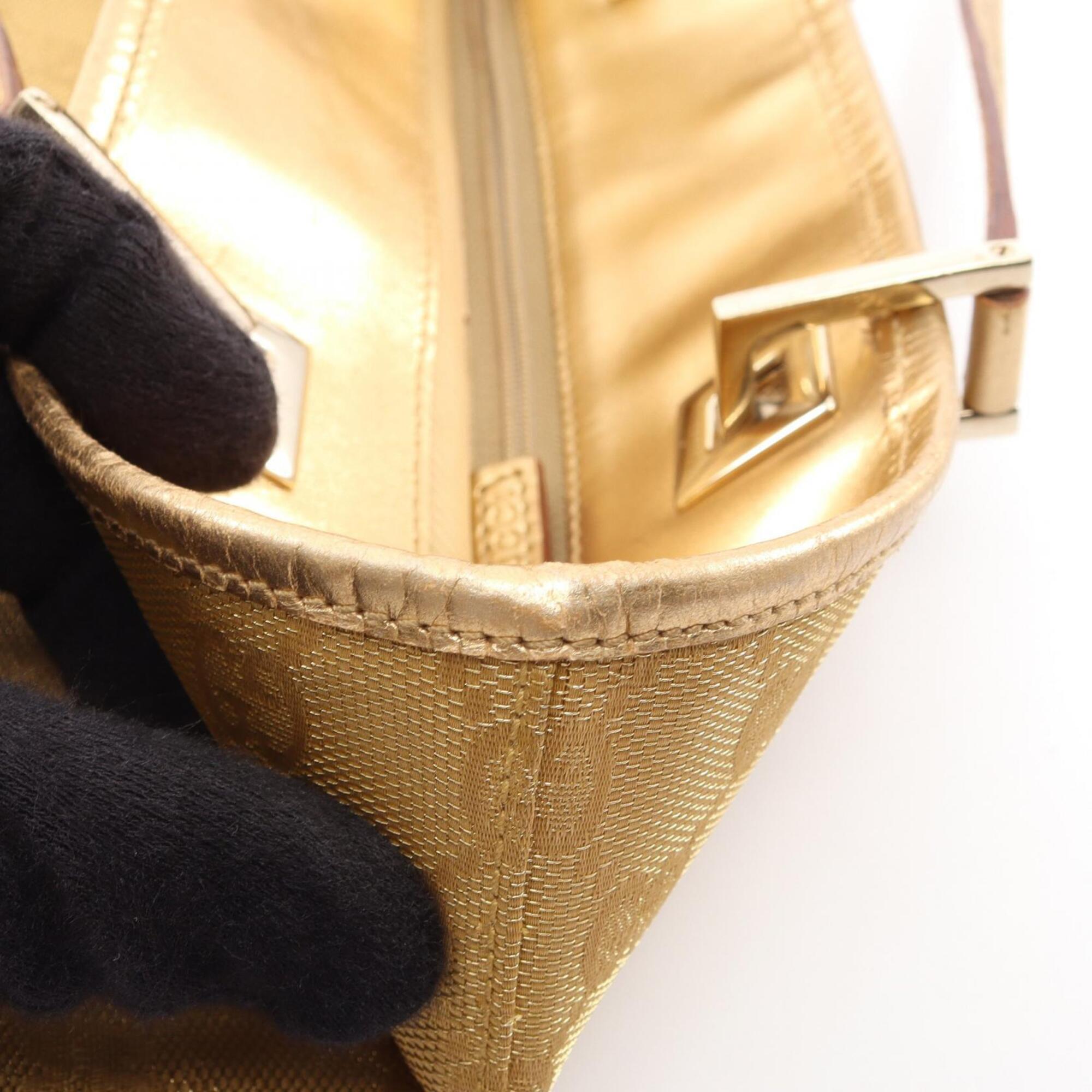 Gucci Gold Canvas Leather Handbag Tote Bag (Pre-Owned)