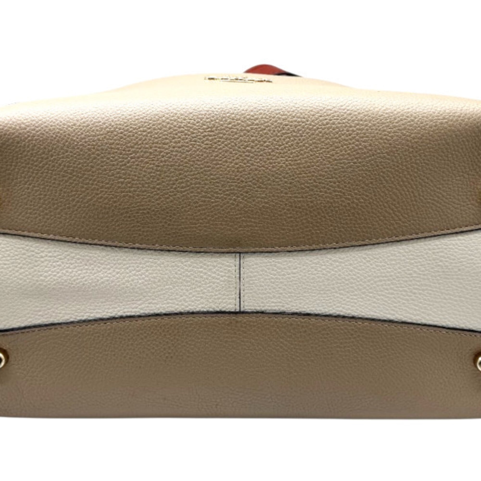 Coach Beige Ivory Red Color Leather Shoulder Bag Tote Bag (Pre-Owned)
